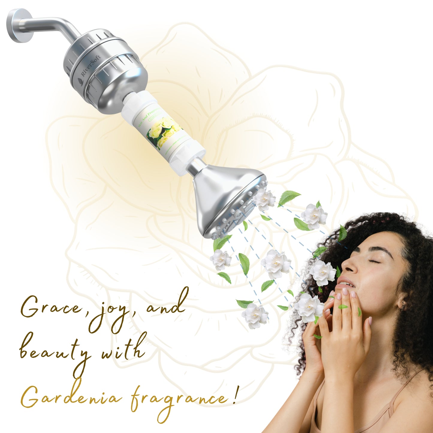 Fragrance Shower filter for hard water and chlorine with Skin and Fragrance filter | Gardenia Fragrance | Removes odor