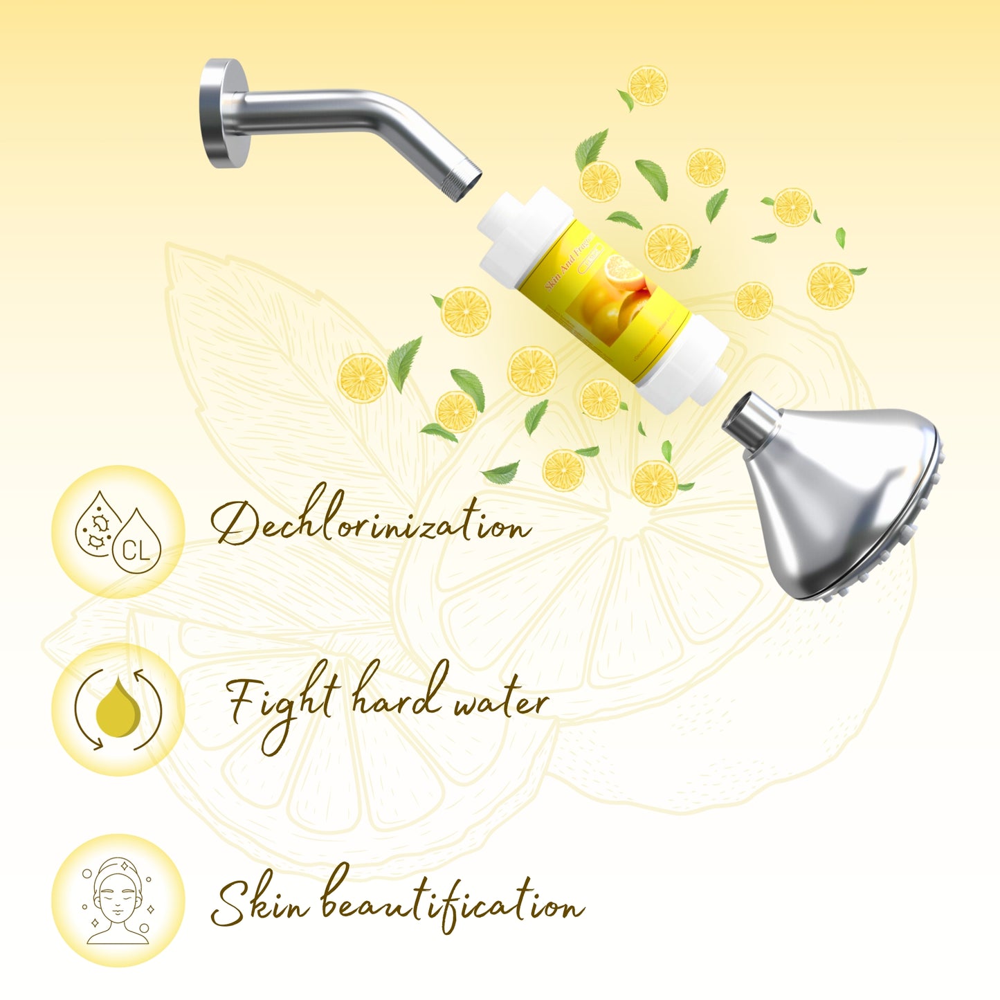 Fragrance Shower filter for hard water and chlorine with Skin and Fragrance filter | Lemon Fragrance | Removes odor