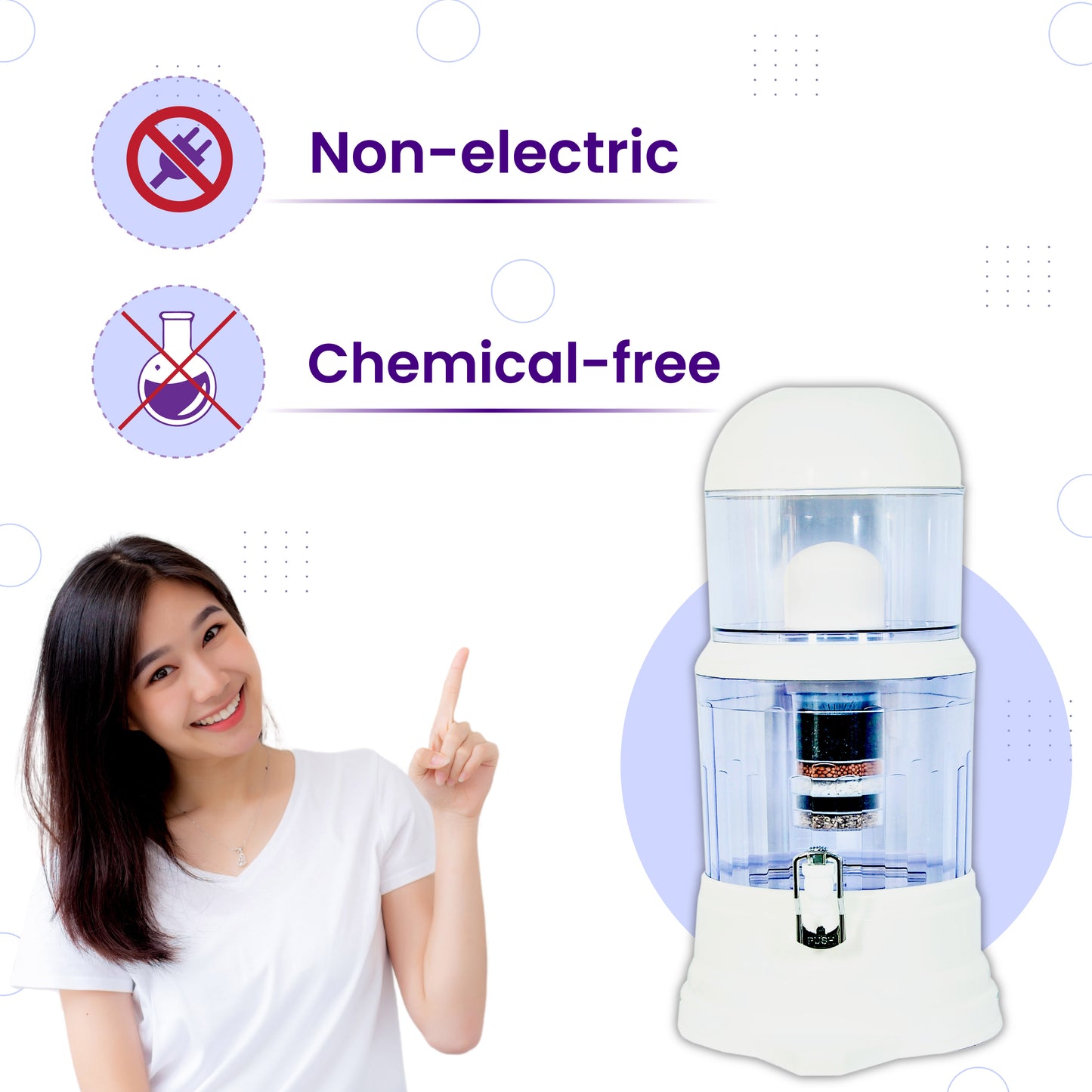 PS-MWP-16 PureStream Mineral Water Filter 5 Stages | Ceramic and Mineral Balls | Non-Electric and Chemical Free | Counter Top (Transparent, 16L, ABS, Pack of 1)