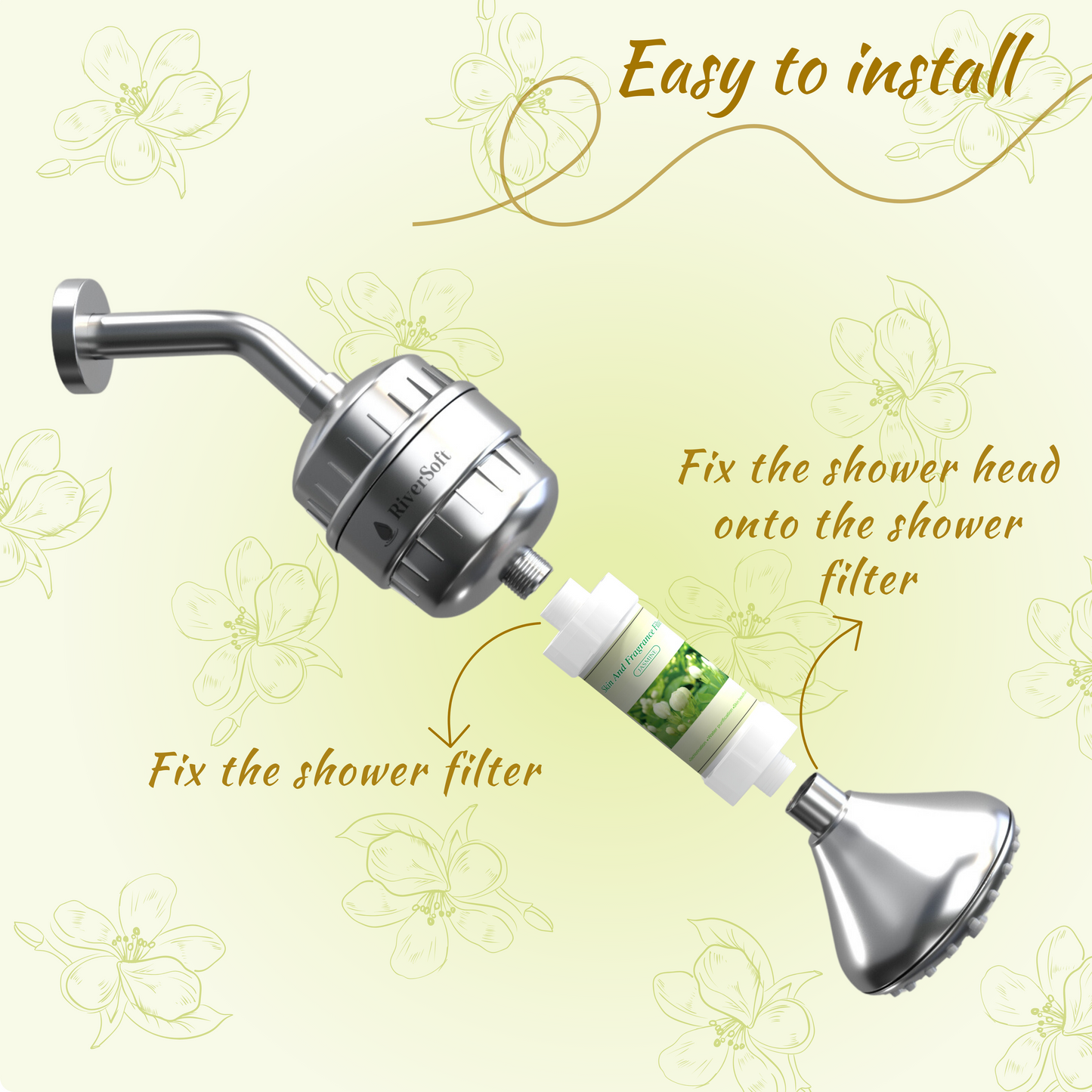 Jasmine shower filter for hard water and chlorine | (Jasmine Fragrance)