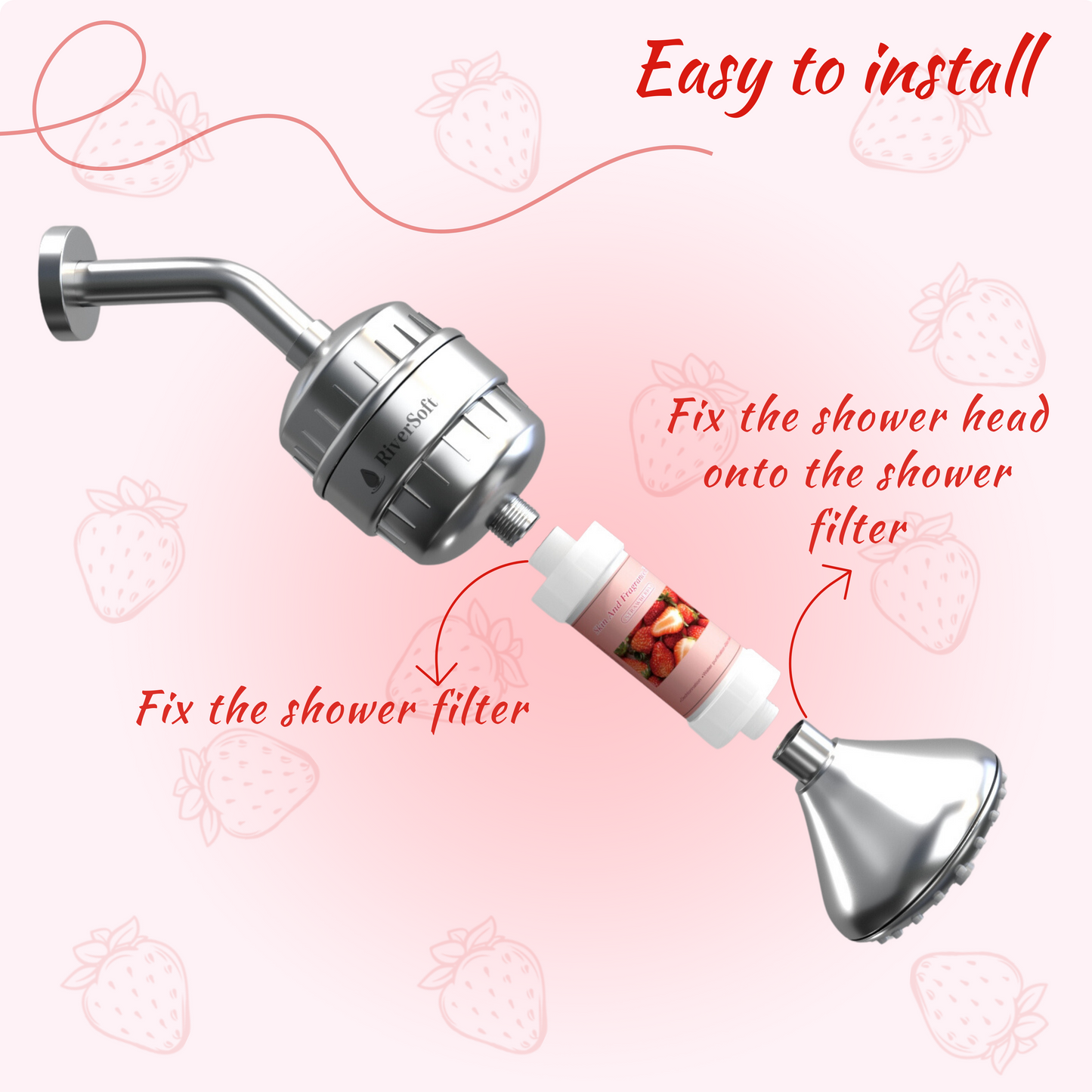 Fragrance Shower filter for hard water and chlorine with Skin and Fragrance filter | Strawberry Fragrance | Removes odor