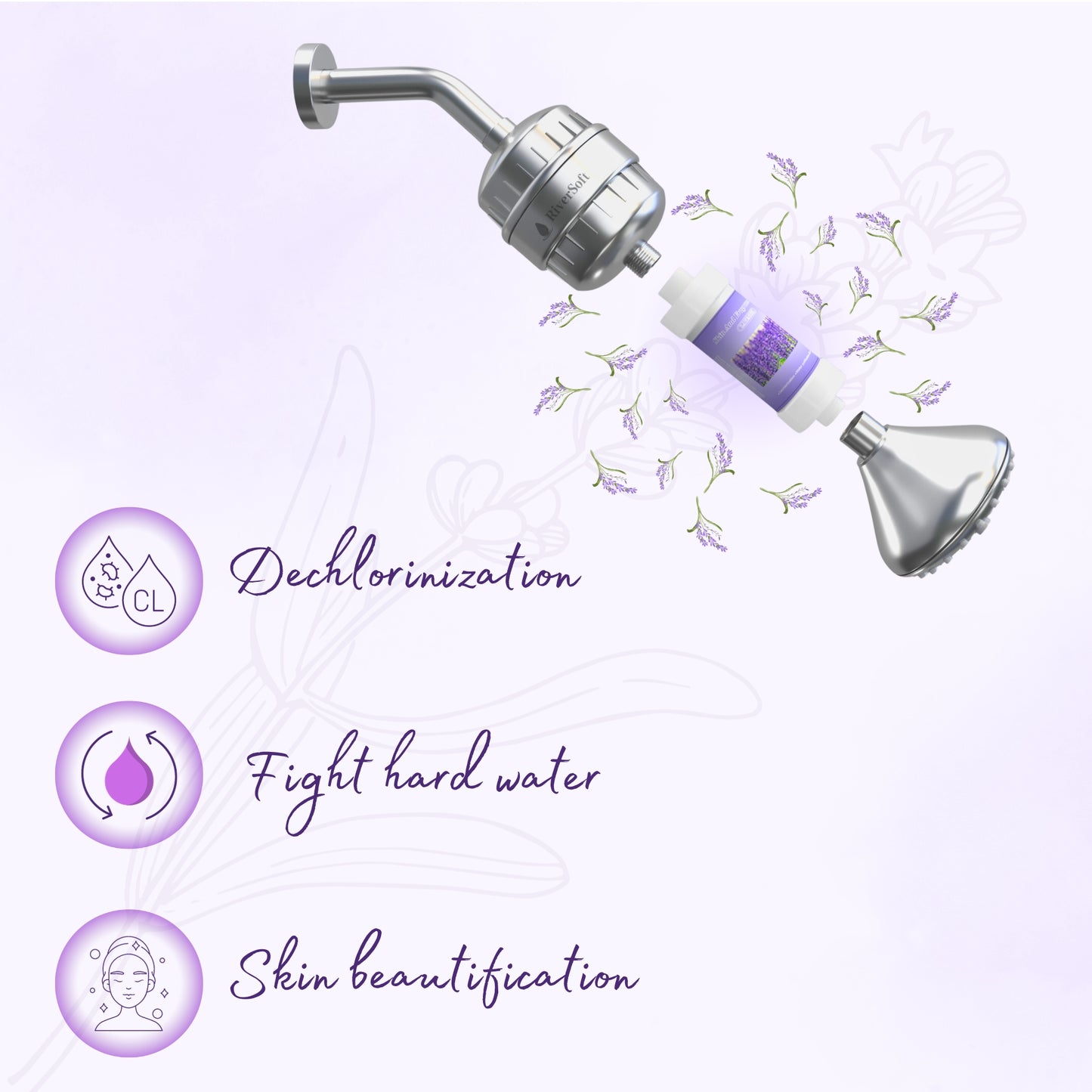 Fragrance Shower filter for hard water and chlorine with Skin and Fragrance filter | Lavender Fragrance | Removes odor