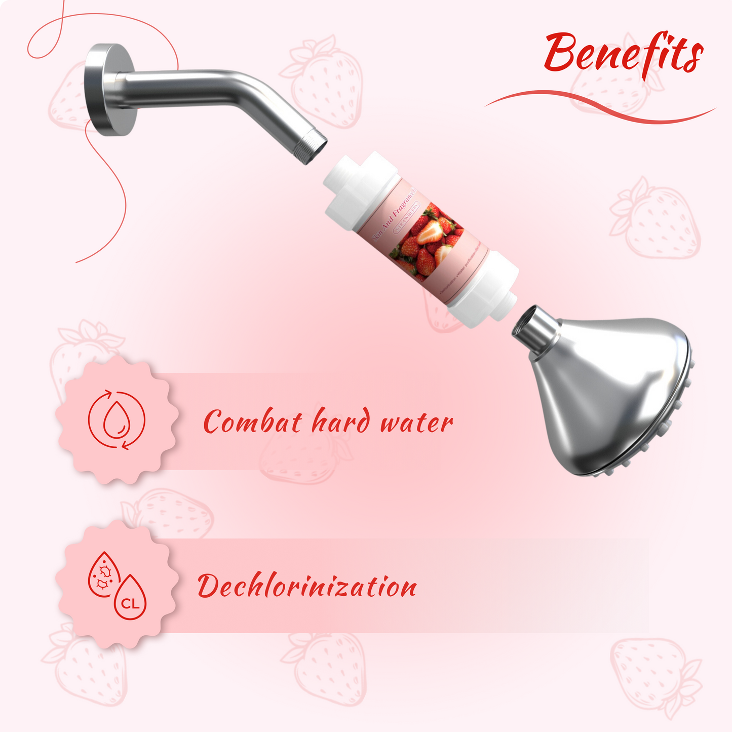 Fragrance Shower filter for hard water and chlorine with Skin and Fragrance filter | Strawberry Fragrance | Removes odor