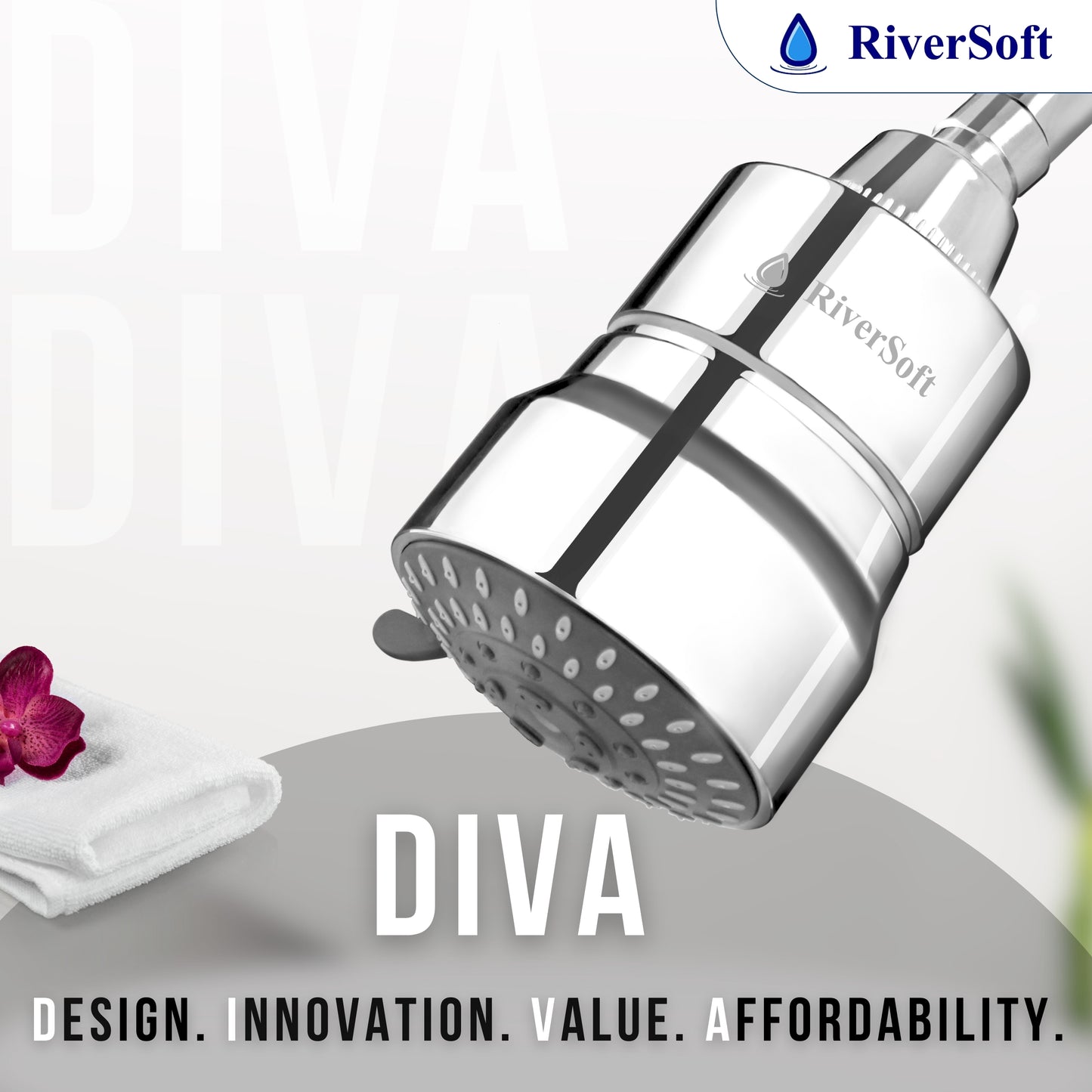DIVA-05 shower filter for hard water with 15 stages with shower arm | 5 Mode Spray Setting | Water Softener for Bathroom |Water saving mist mode (Chrome, Pack of 1)