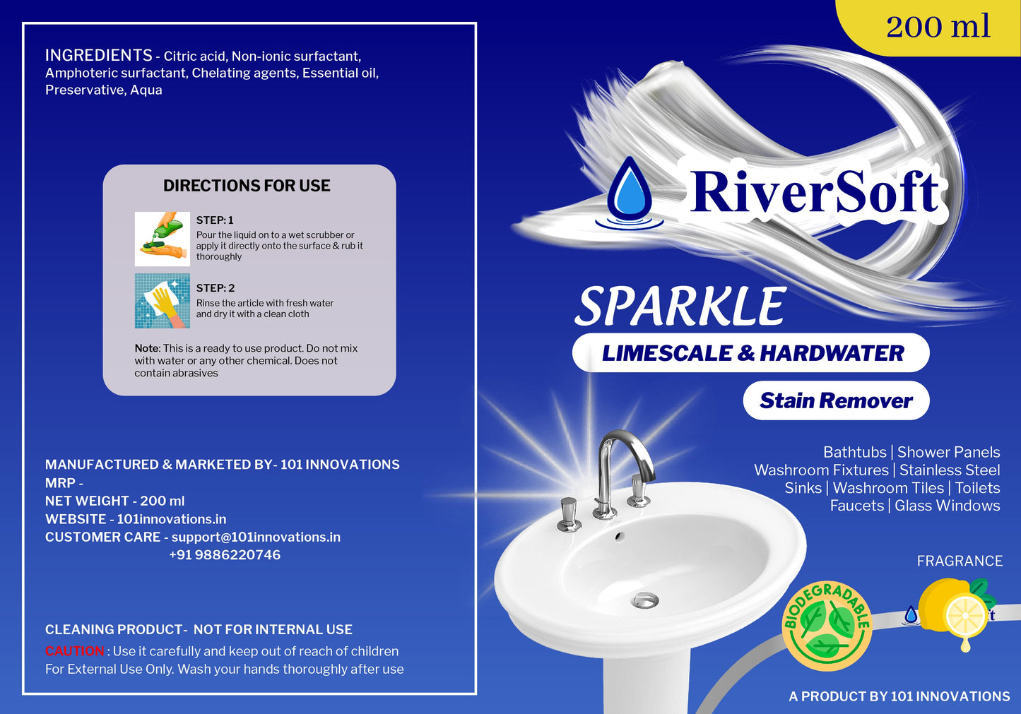 Sparkle Limescale and Hardwater Stain Remover Liquid Spray for Basins