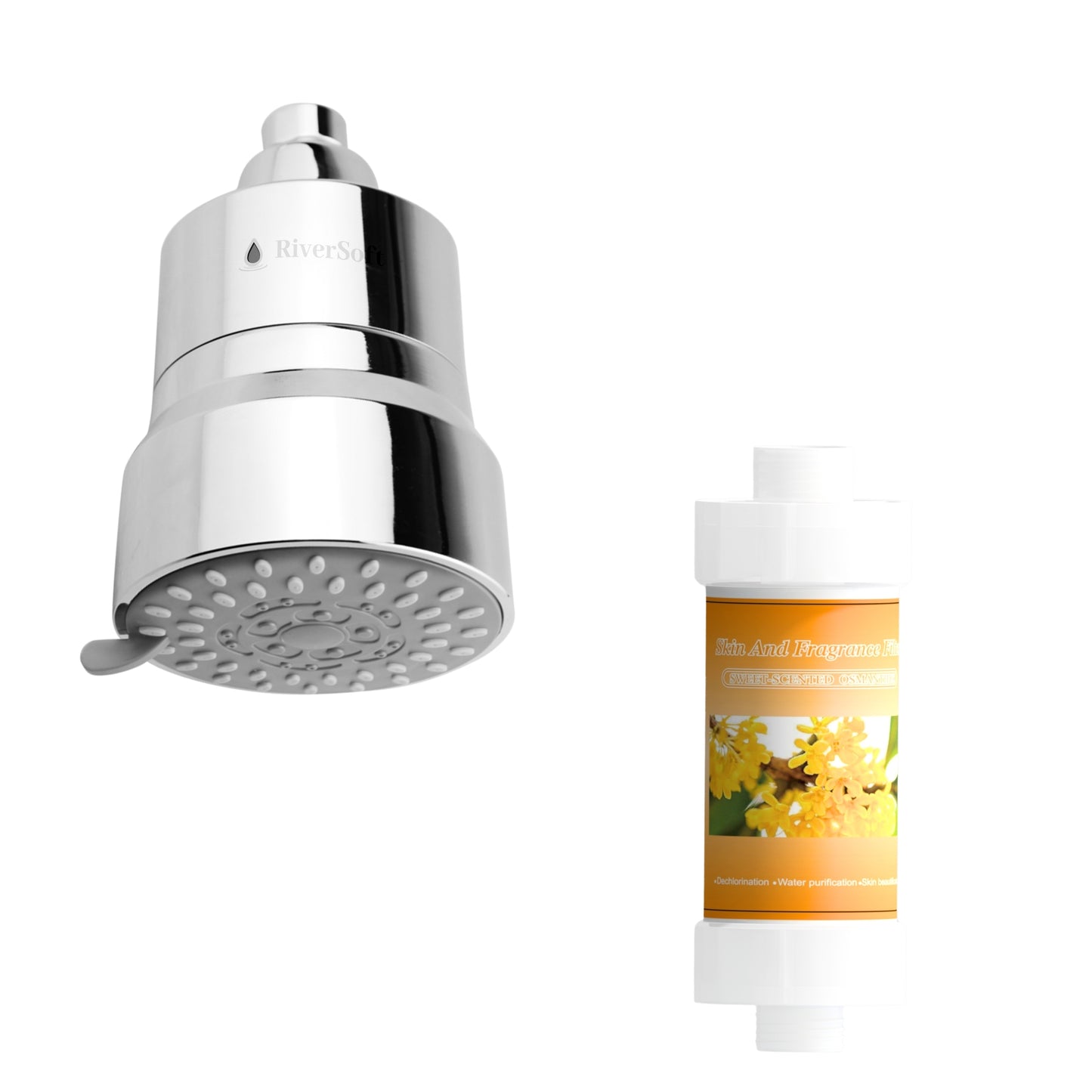 RiverSoft combo pack DIVA-03 Shower Filter with Osmanthus Fragrance Filter| 3 Mode Spray Setting | Water Softener for Bathroom | Hard Water Filter (Chrome, Pack of 1)