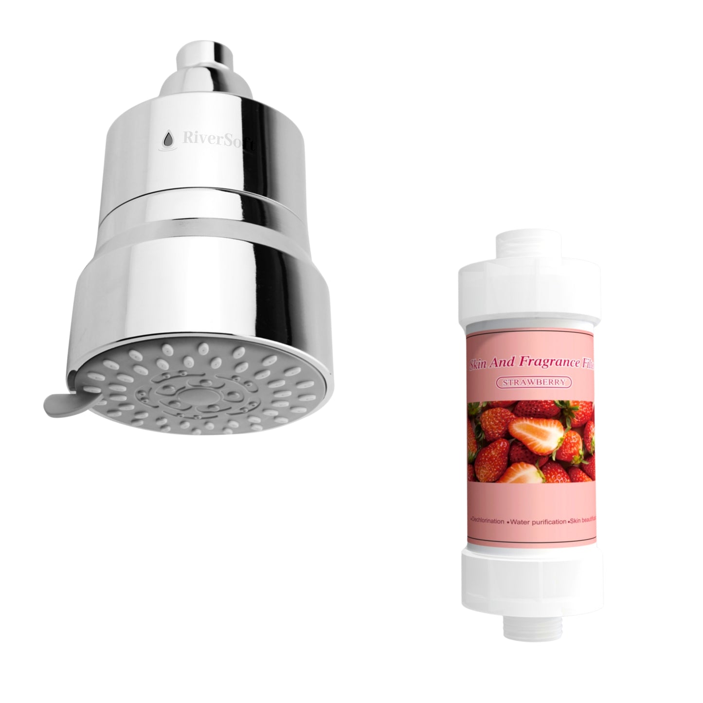 RiverSoft combo pack Diva-03 Shower Filter with Strawberry Fragrance Filter| 3 Mode Spray Setting | Water Softener for Bathroom | Hard Water Filter (Chrome, Pack of 1)