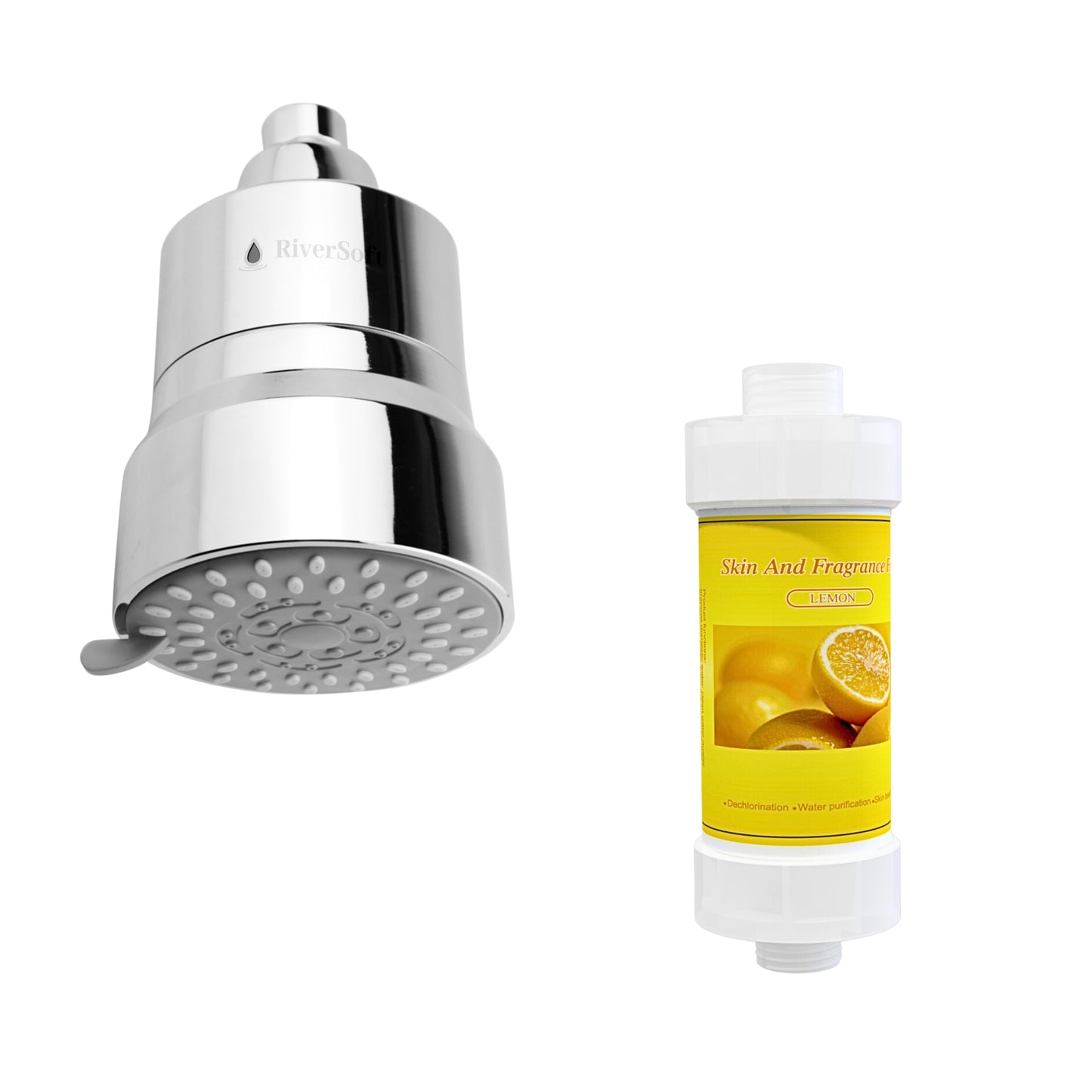 RiverSoft combo pack DIVA-03 Diva-03 Shower Filter with Lemon Fragrance Filter| 3 Mode Spray Setting | Water Softener for Bathroom | Hard Water Filter (Chrome, Pack of 1)