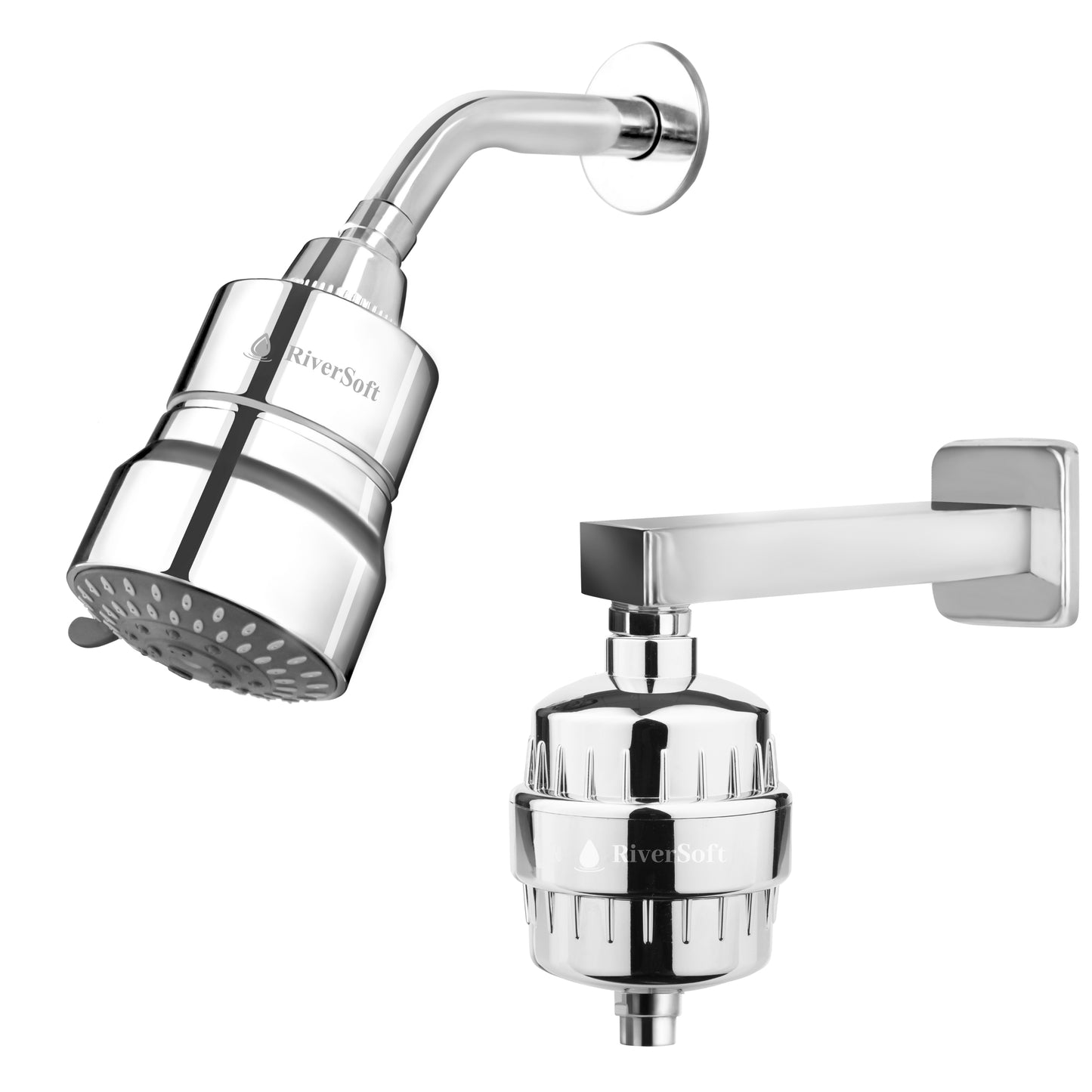 RiverSoft DIVA-05 shower filter for hard water, tap filter & shower arm Combo | 5 Mode Spray Setting | Water Softener for Bathroom | Water saving mist mode (Chrome, Pack of 1)