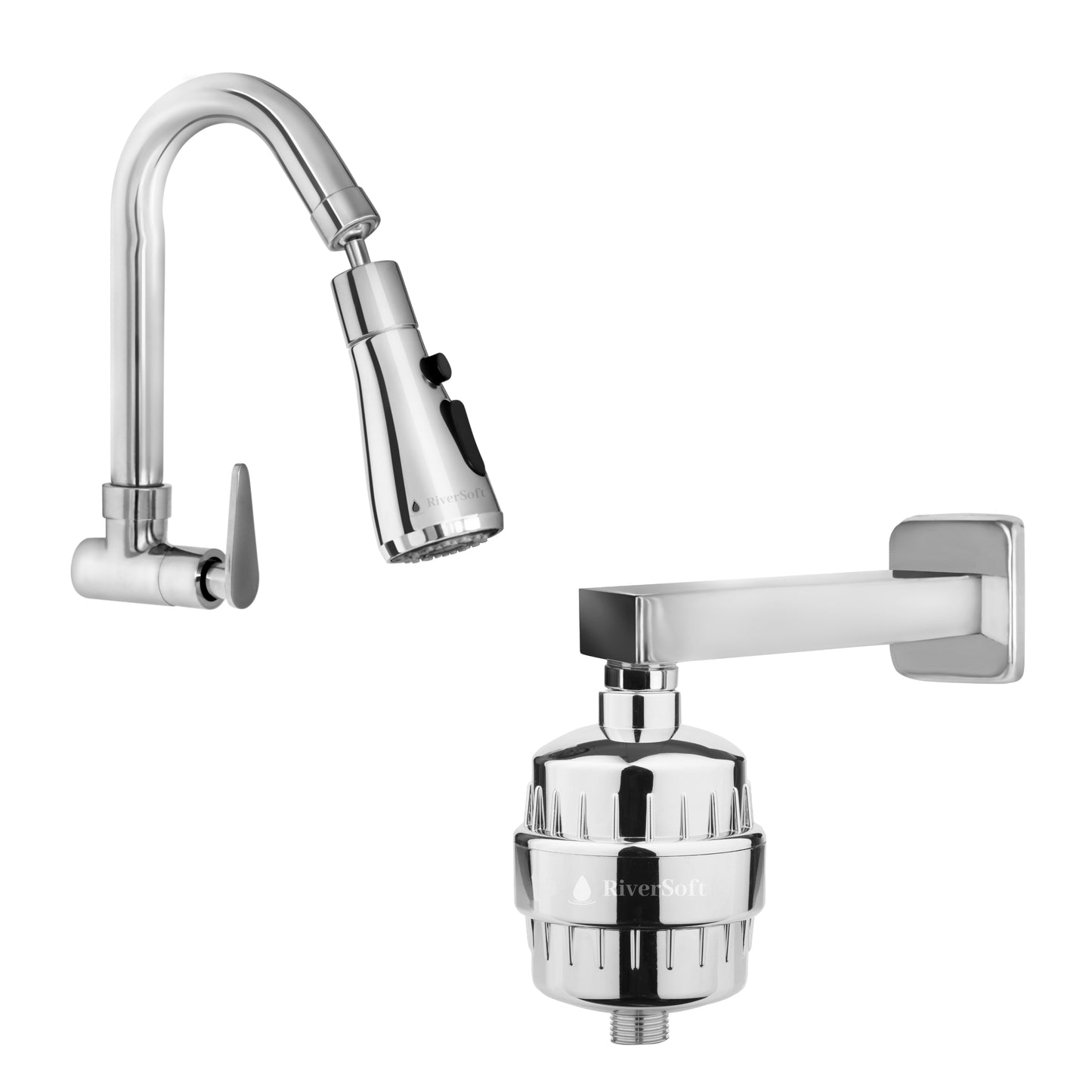 RiverSoft TAR-03 Tap Extender for Kitchen Sink and with SF-15 Shower and Tap Filter| 360 Degree Rotation | Water Saving Nozzle | 2 Flow Mode