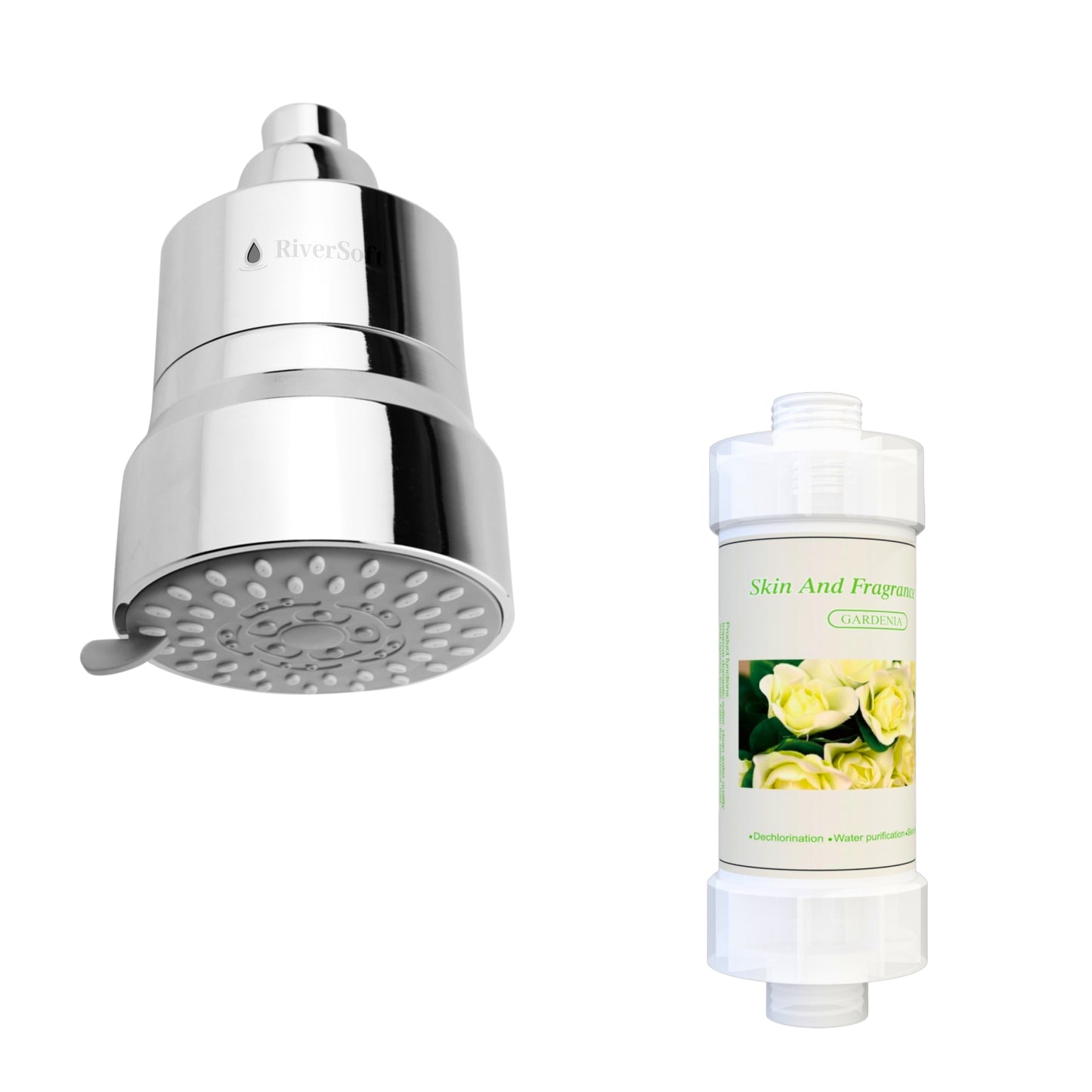 RiverSoft combo pack DIVA-03 Diva-03 Shower Filter with Gardenia Fragrance Filter| 3 Mode Spray Setting | Water Softener for Bathroom | Hard Water Filter (Chrome, Pack of 1)