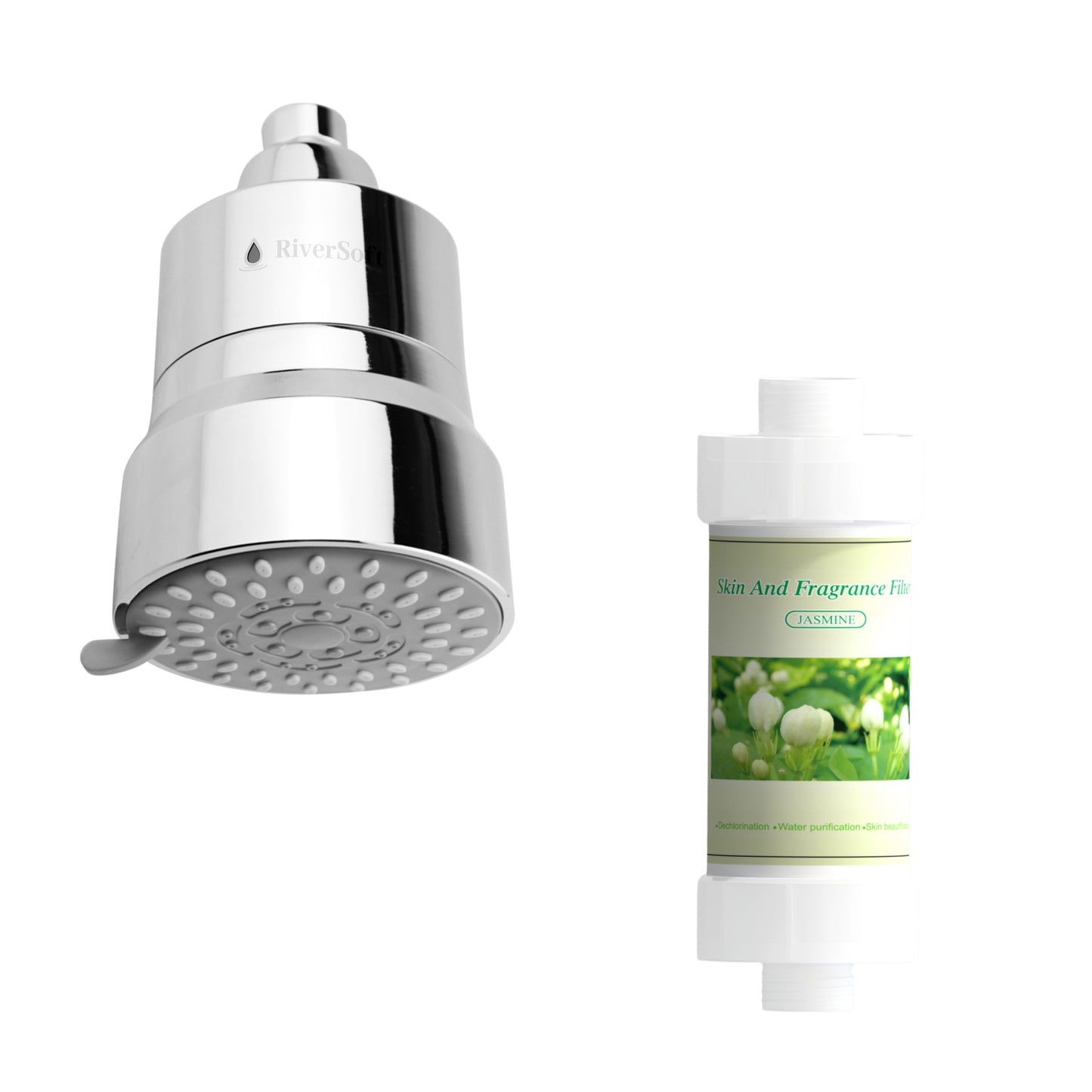 RiverSoft combo pack DIVA-03 Diva-03 Shower Filter with Jasmine Fragrance Filter| 3 Mode Spray Setting | Water Softener for Bathroom | Hard Water Filter (Chrome, Pack of 1)