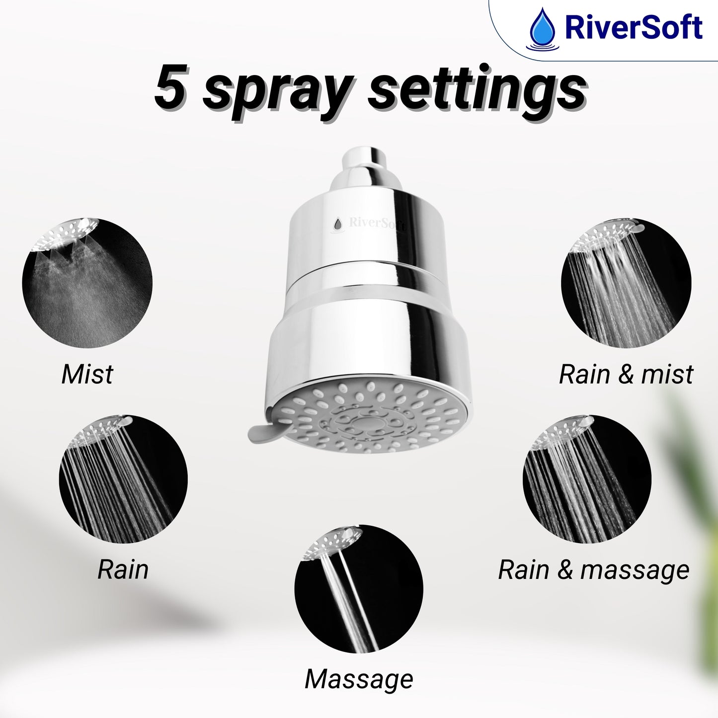 RiverSoft combo pack DIVA-05 Shower Filter and Kitchen Tap Aerator| 5 Mode Spray Setting | Water Softener for Bathroom | Water Saving Mist Mode (Chrome, Pack of 1)