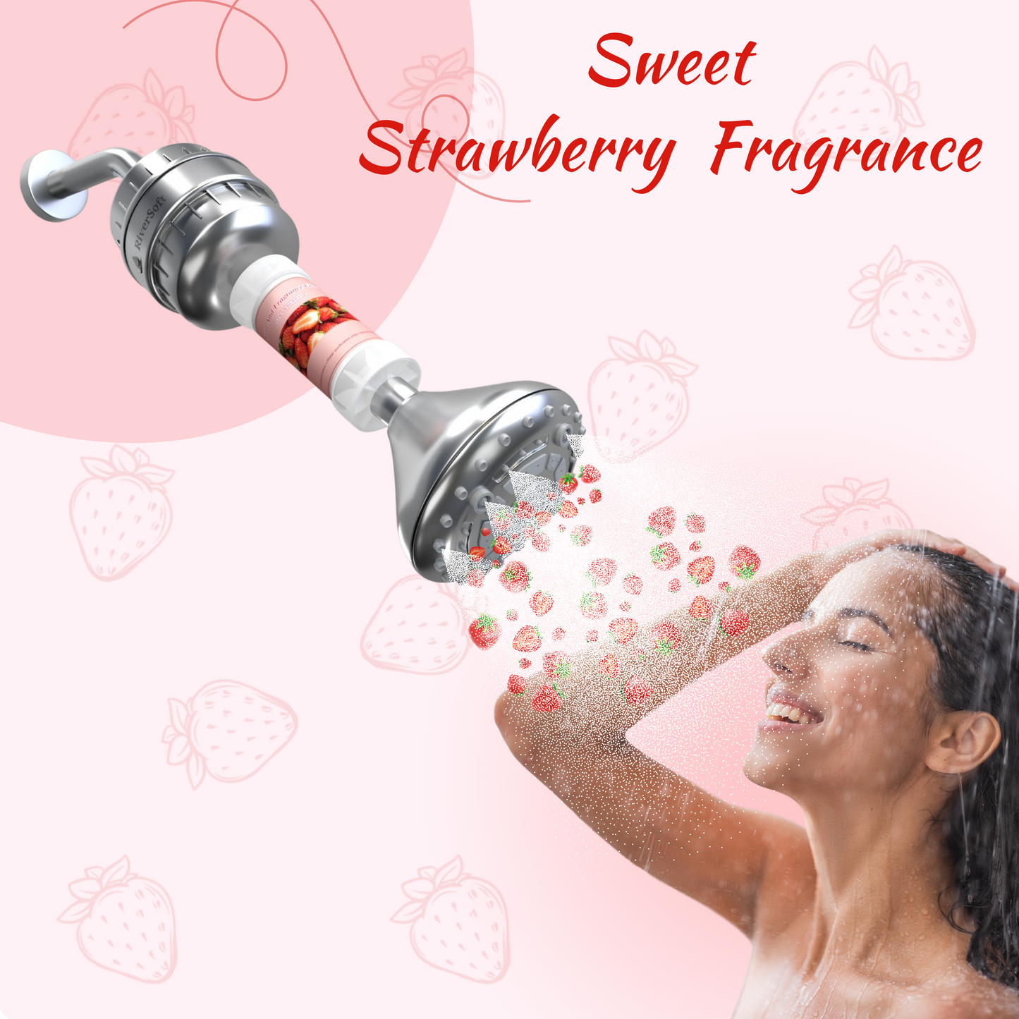 Fragrance Shower filter for hard water and chlorine with Skin and Fragrance filter | Strawberry Fragrance | Removes odor
