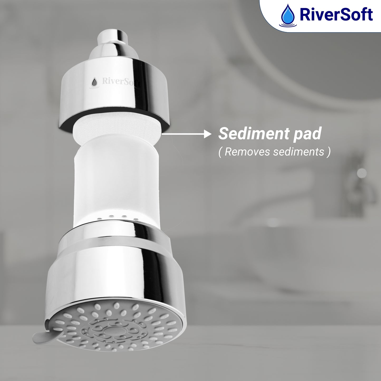 RiverSoft DIVA-03 Showerhead Filter with Sediment Pads| 3 Mode Spray Setting | Water Softener for Bathroom | High Sediment Water and Iron Filter (Chrome, Pack of 1)