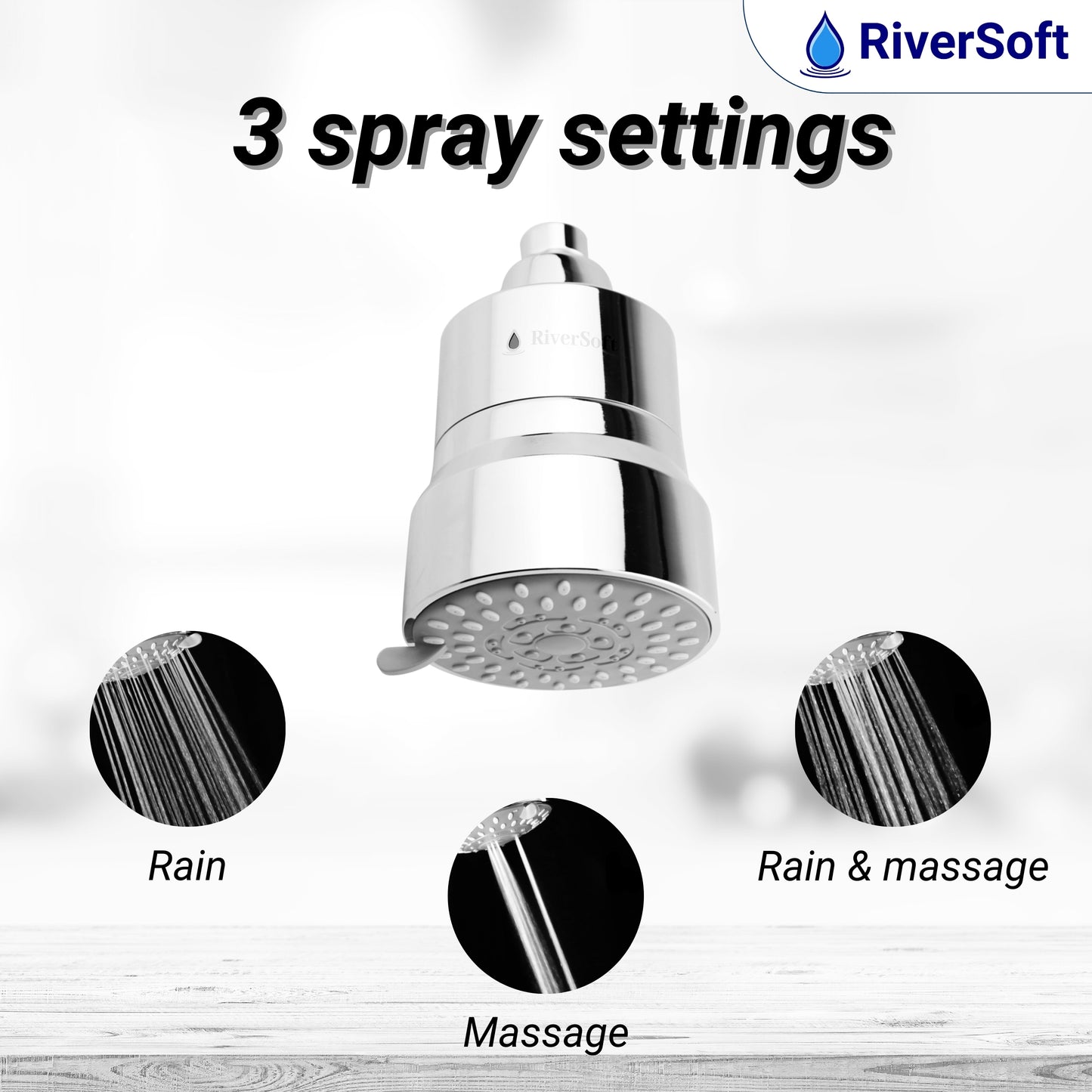 RiverSoft combo pack DIVA-03 Shower Filter With Kitchen Water-Saving Aerator | 3 Mode Spray Setting | Water Softener for Bathroom | Hard Water Filter (Chrome, Pack of 1)