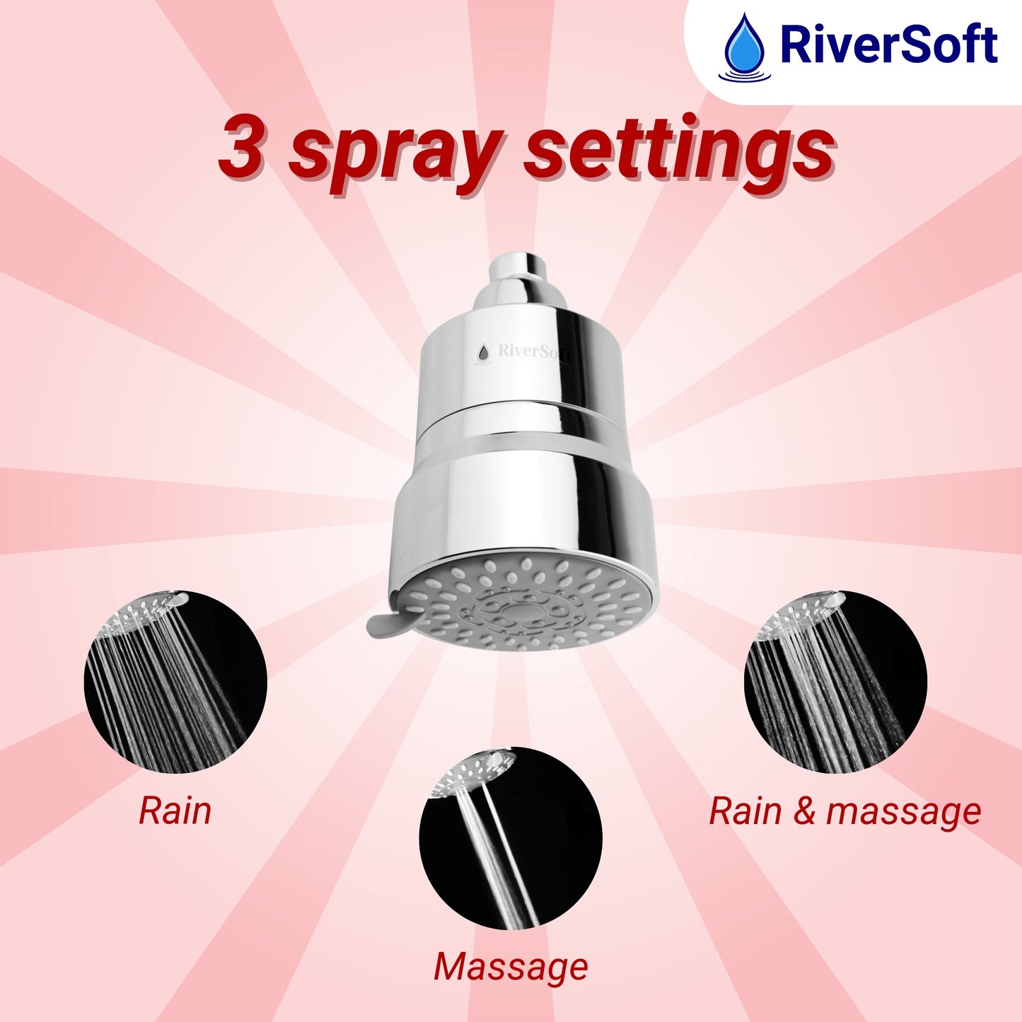 RiverSoft combo pack Diva-03 Shower Filter with Strawberry Fragrance Filter| 3 Mode Spray Setting | Water Softener for Bathroom | Hard Water Filter (Chrome, Pack of 1)