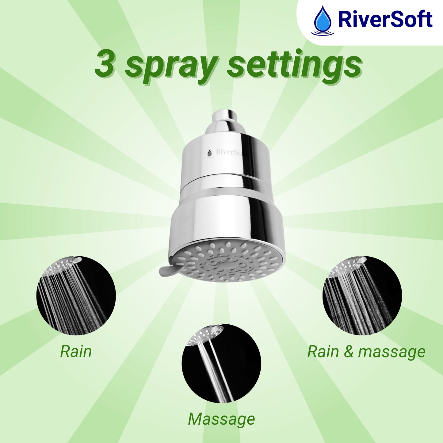 RiverSoft combo pack DIVA-03 Diva-03 Shower Filter with Jasmine Fragrance Filter| 3 Mode Spray Setting | Water Softener for Bathroom | Hard Water Filter (Chrome, Pack of 1)