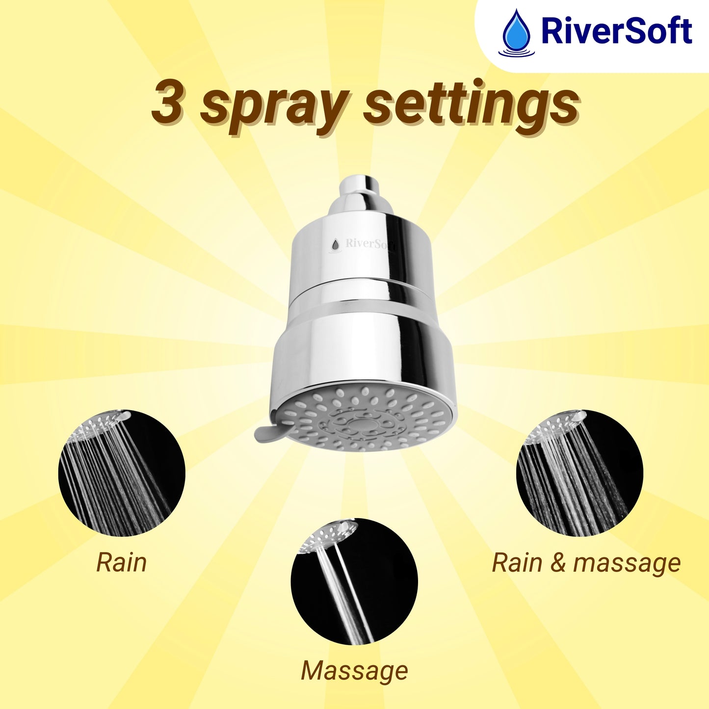 RiverSoft combo pack DIVA-03 Diva-03 Shower Filter with Lemon Fragrance Filter| 3 Mode Spray Setting | Water Softener for Bathroom | Hard Water Filter (Chrome, Pack of 1)