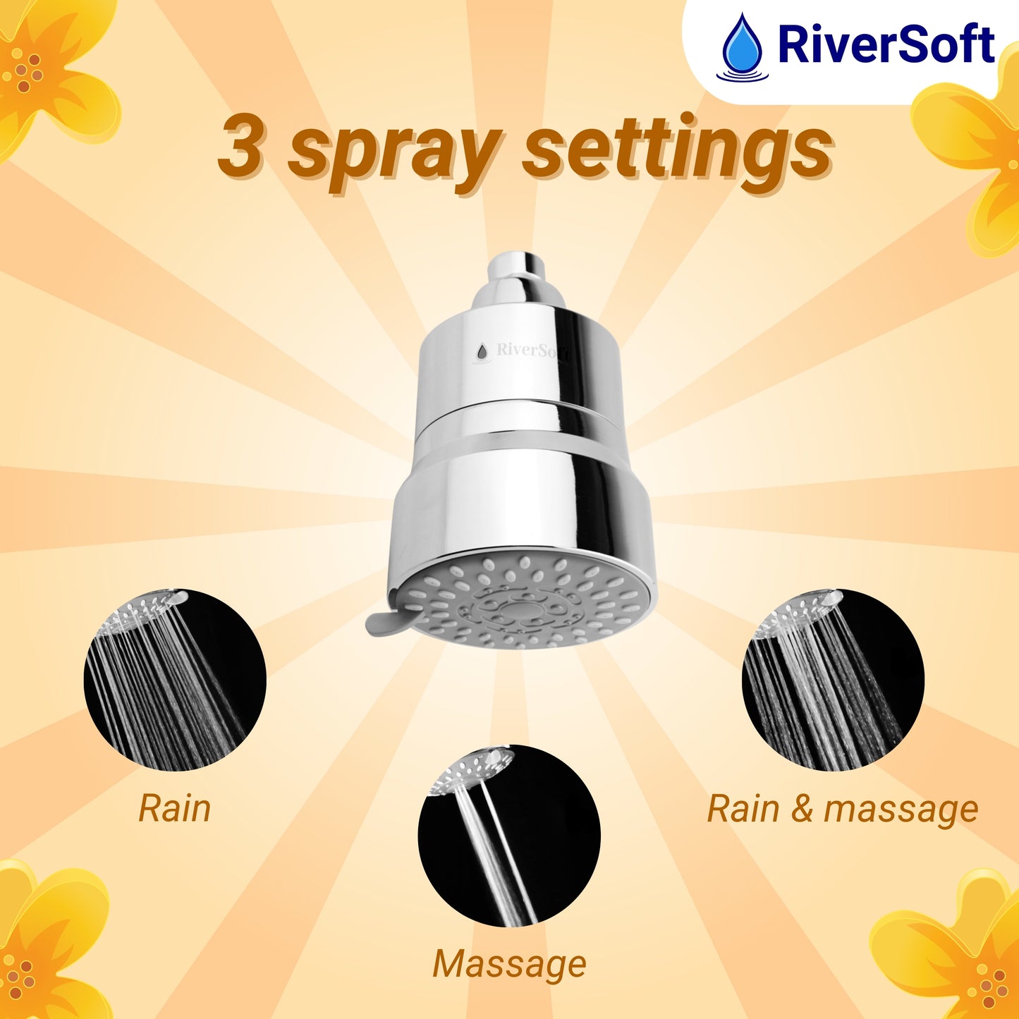 RiverSoft combo pack DIVA-03 Shower Filter with Osmanthus Fragrance Filter| 3 Mode Spray Setting | Water Softener for Bathroom | Hard Water Filter (Chrome, Pack of 1)