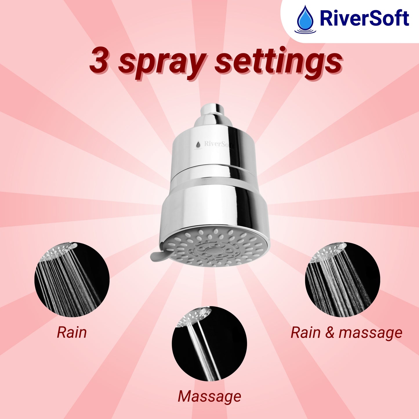 RiverSoft combo pack DIVA-03 Shower Filter with Rose Fragrance Filter| 3 Mode Spray Setting | Water Softener for Bathroom | Hard Water Filter (Chrome, Pack of 1)