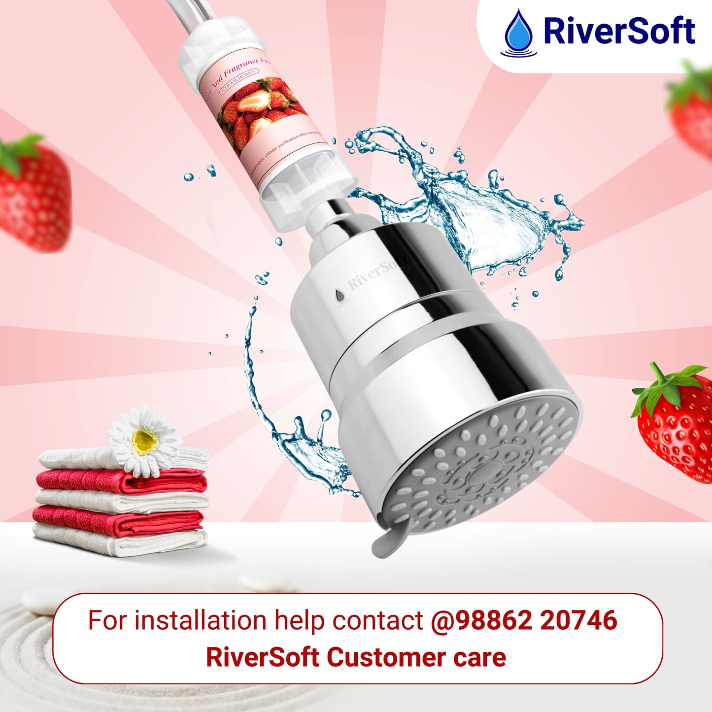 RiverSoft combo pack Diva-03 Shower Filter with Strawberry Fragrance Filter| 3 Mode Spray Setting | Water Softener for Bathroom | Hard Water Filter (Chrome, Pack of 1)