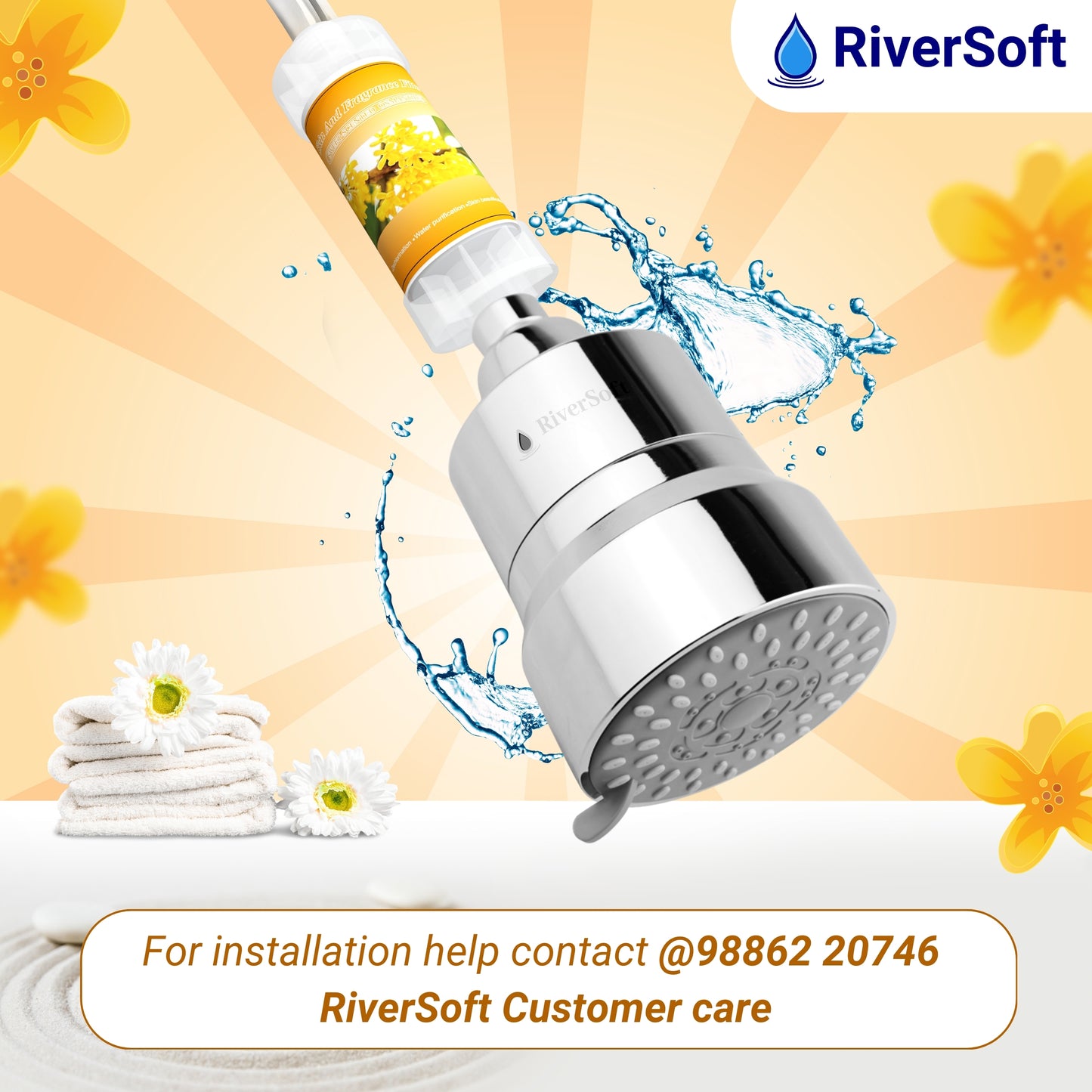 RiverSoft combo pack DIVA-03 Shower Filter with Osmanthus Fragrance Filter| 3 Mode Spray Setting | Water Softener for Bathroom | Hard Water Filter (Chrome, Pack of 1)