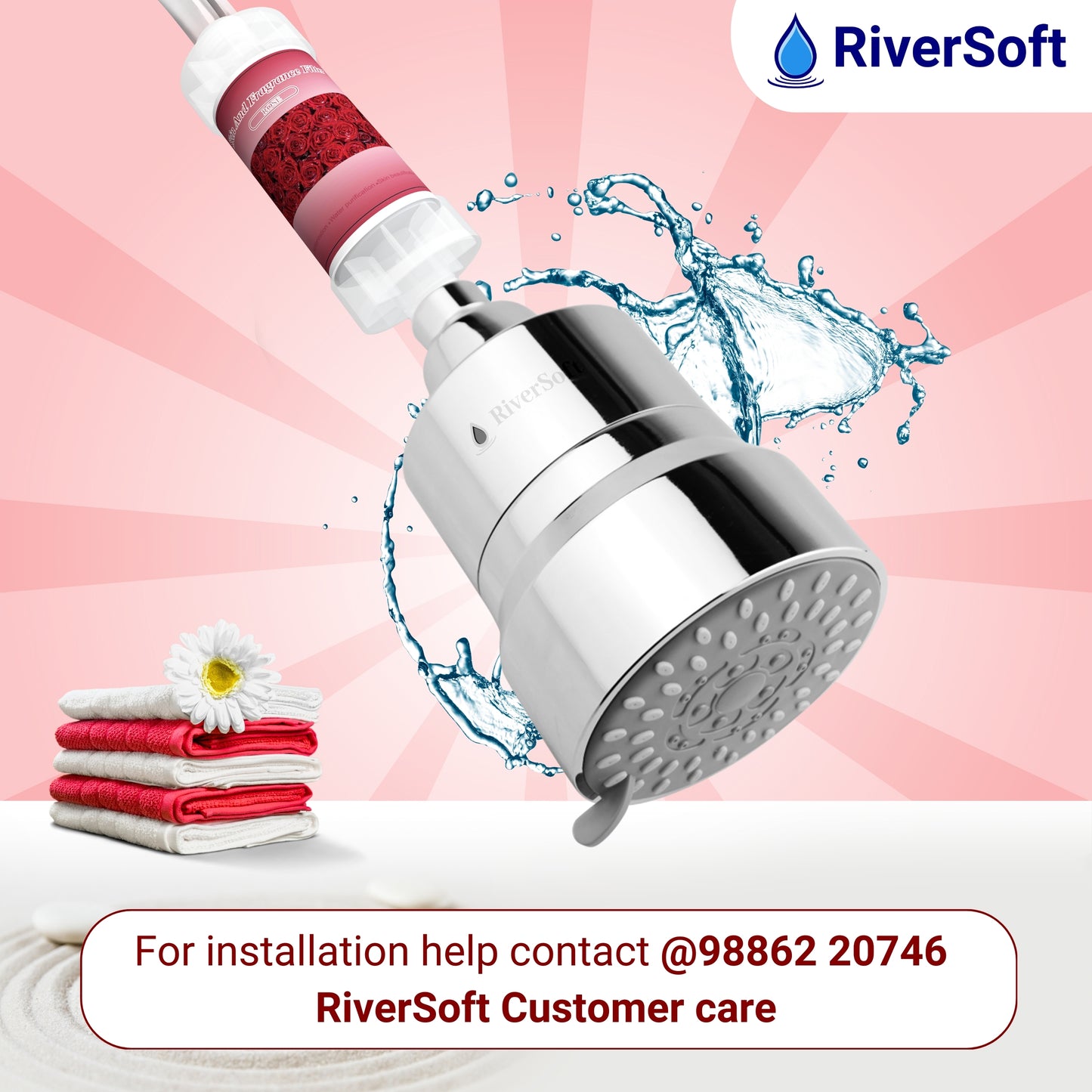 RiverSoft combo pack DIVA-03 Shower Filter with Rose Fragrance Filter| 3 Mode Spray Setting | Water Softener for Bathroom | Hard Water Filter (Chrome, Pack of 1)