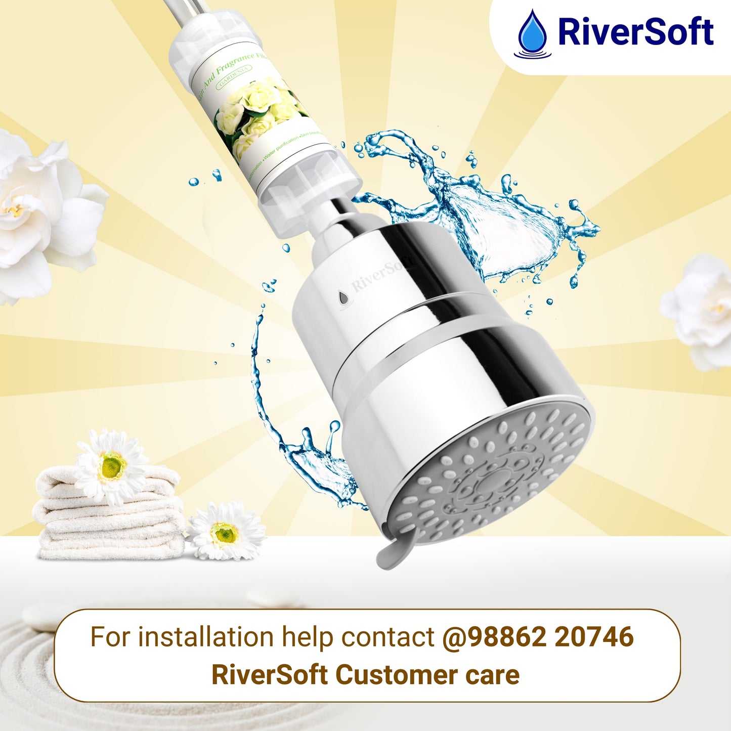 RiverSoft combo pack DIVA-03 Diva-03 Shower Filter with Gardenia Fragrance Filter| 3 Mode Spray Setting | Water Softener for Bathroom | Hard Water Filter (Chrome, Pack of 1)