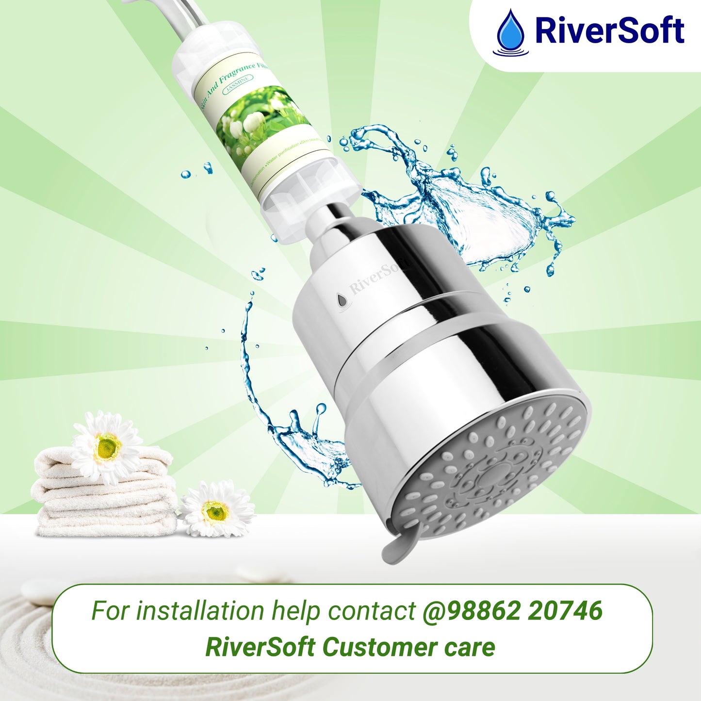 RiverSoft combo pack DIVA-03 Diva-03 Shower Filter with Jasmine Fragrance Filter| 3 Mode Spray Setting | Water Softener for Bathroom | Hard Water Filter (Chrome, Pack of 1)