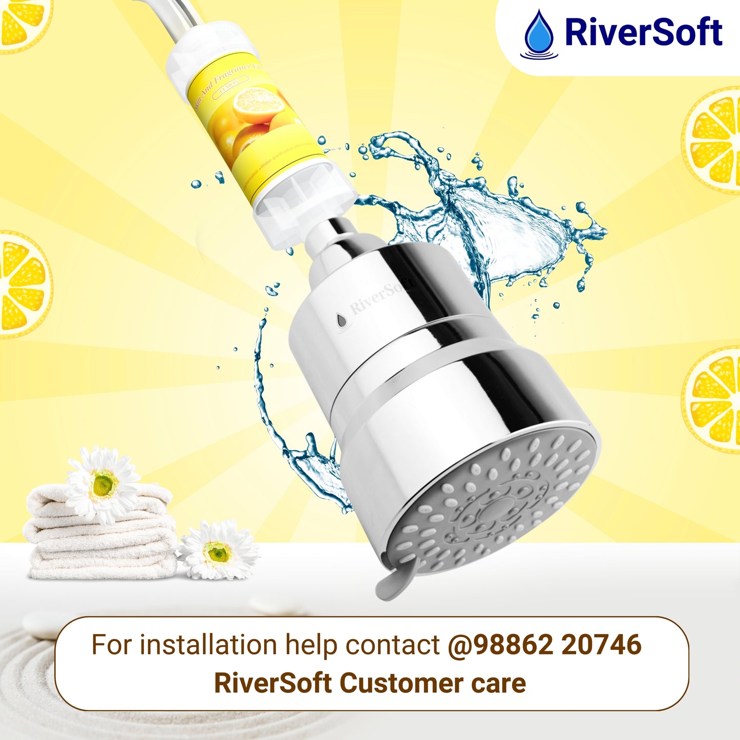 RiverSoft combo pack DIVA-03 Diva-03 Shower Filter with Lemon Fragrance Filter| 3 Mode Spray Setting | Water Softener for Bathroom | Hard Water Filter (Chrome, Pack of 1)