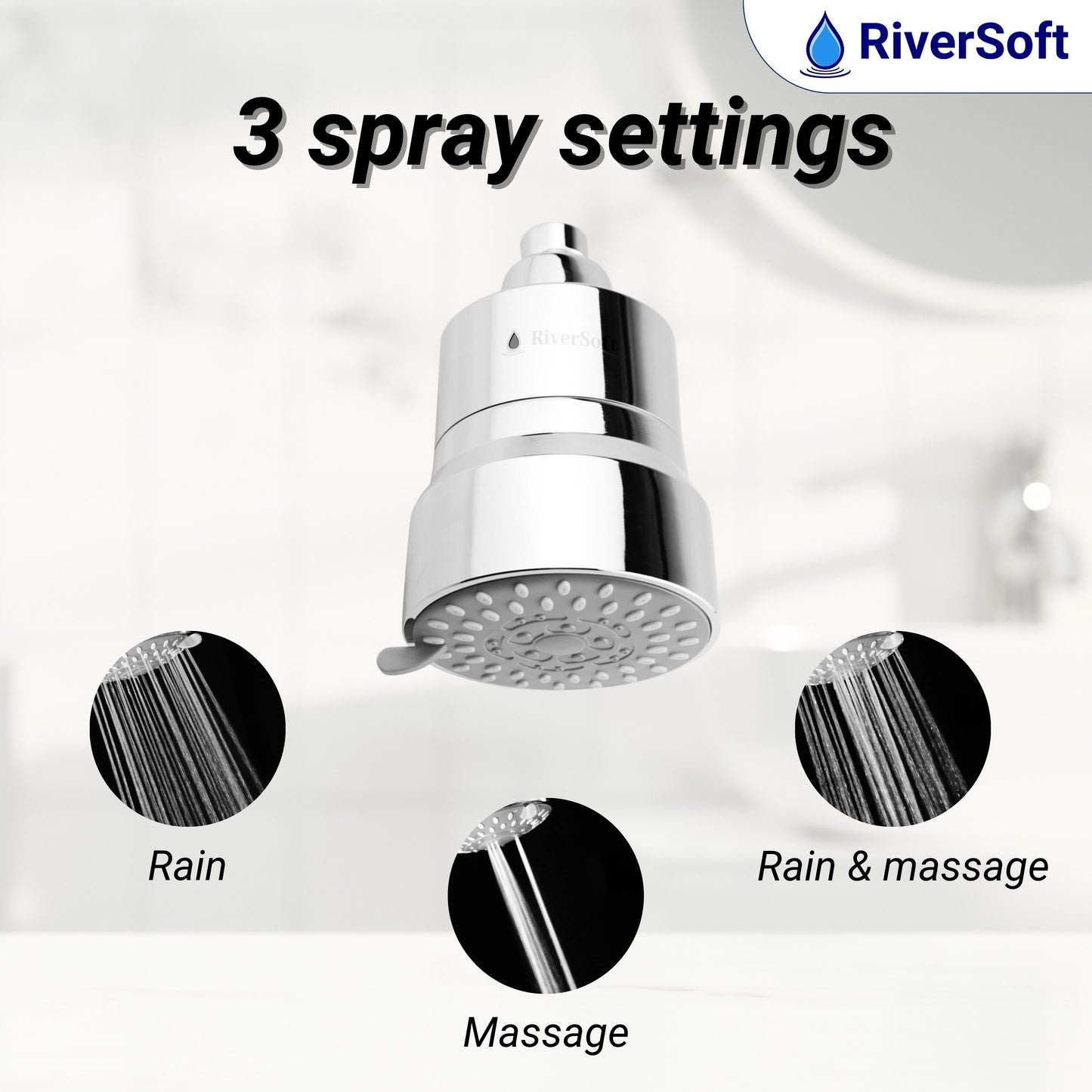 RiverSoft DIVA-03 Showerhead Filter with Sediment Pads| 3 Mode Spray Setting | Water Softener for Bathroom | High Sediment Water and Iron Filter (Chrome, Pack of 1)