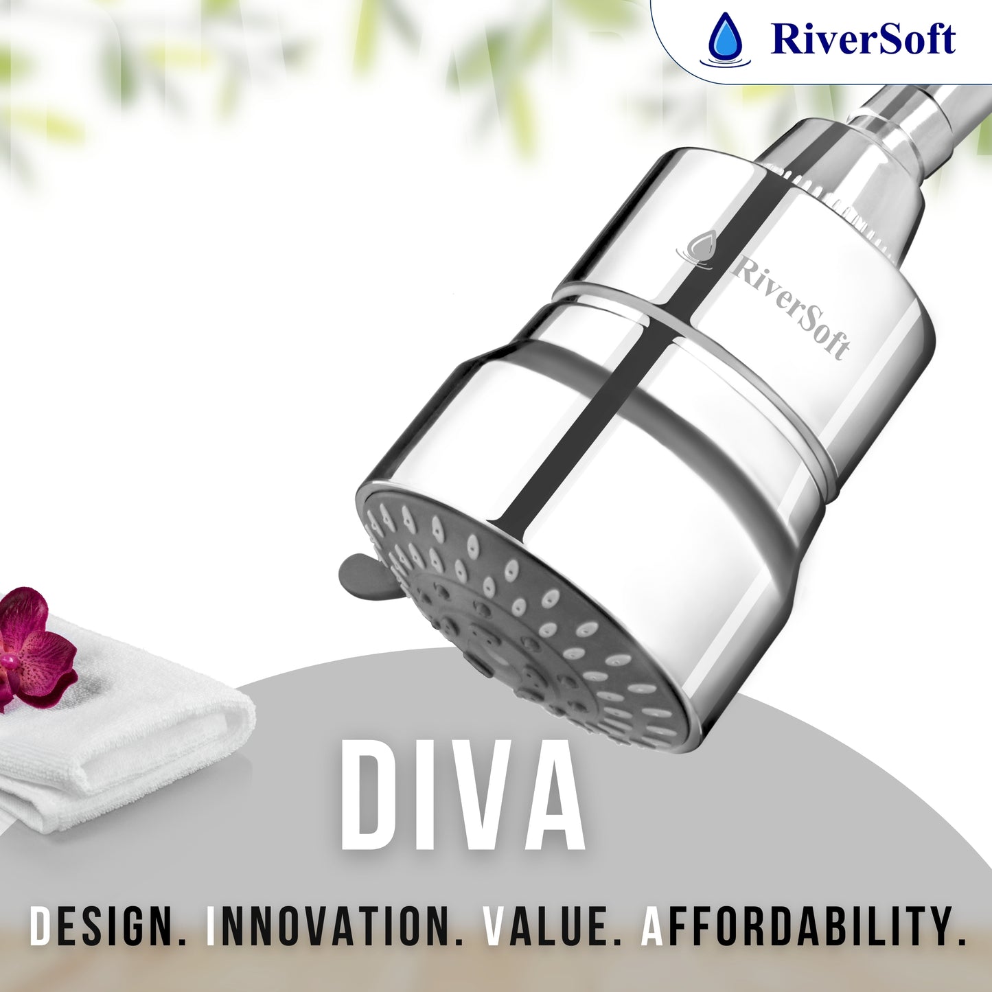 RiverSoft DIVA-05 shower filter for hard water, tap filter & shower arm Combo | 5 Mode Spray Setting | Water Softener for Bathroom | Water saving mist mode (Chrome, Pack of 1)