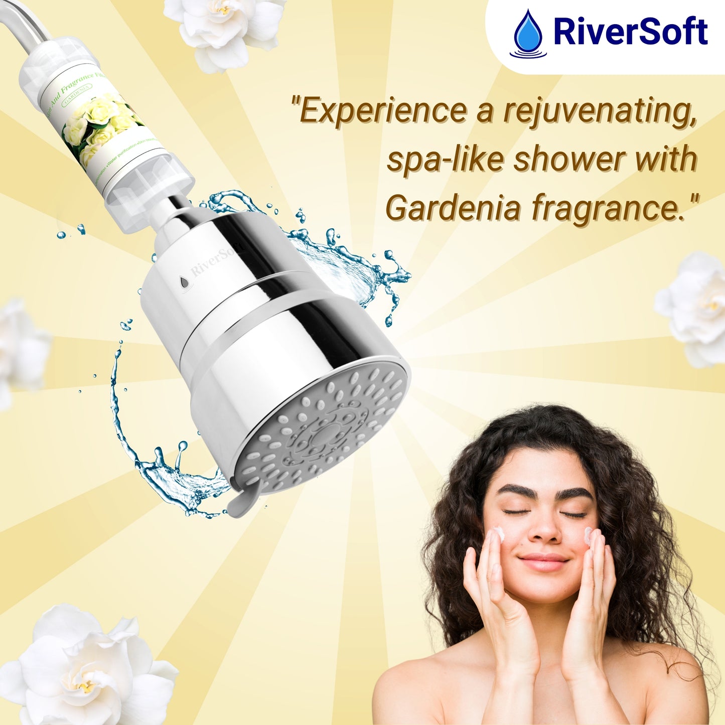 RiverSoft combo pack DIVA-03 Diva-03 Shower Filter with Gardenia Fragrance Filter| 3 Mode Spray Setting | Water Softener for Bathroom | Hard Water Filter (Chrome, Pack of 1)