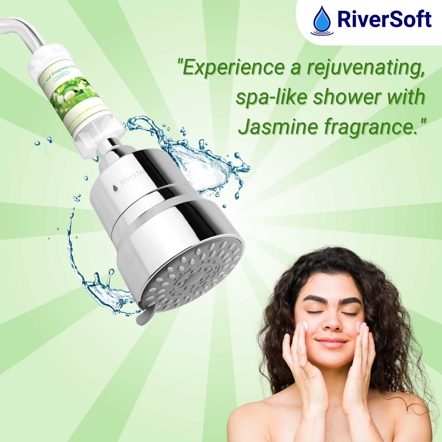 RiverSoft combo pack DIVA-03 Diva-03 Shower Filter with Jasmine Fragrance Filter| 3 Mode Spray Setting | Water Softener for Bathroom | Hard Water Filter (Chrome, Pack of 1)