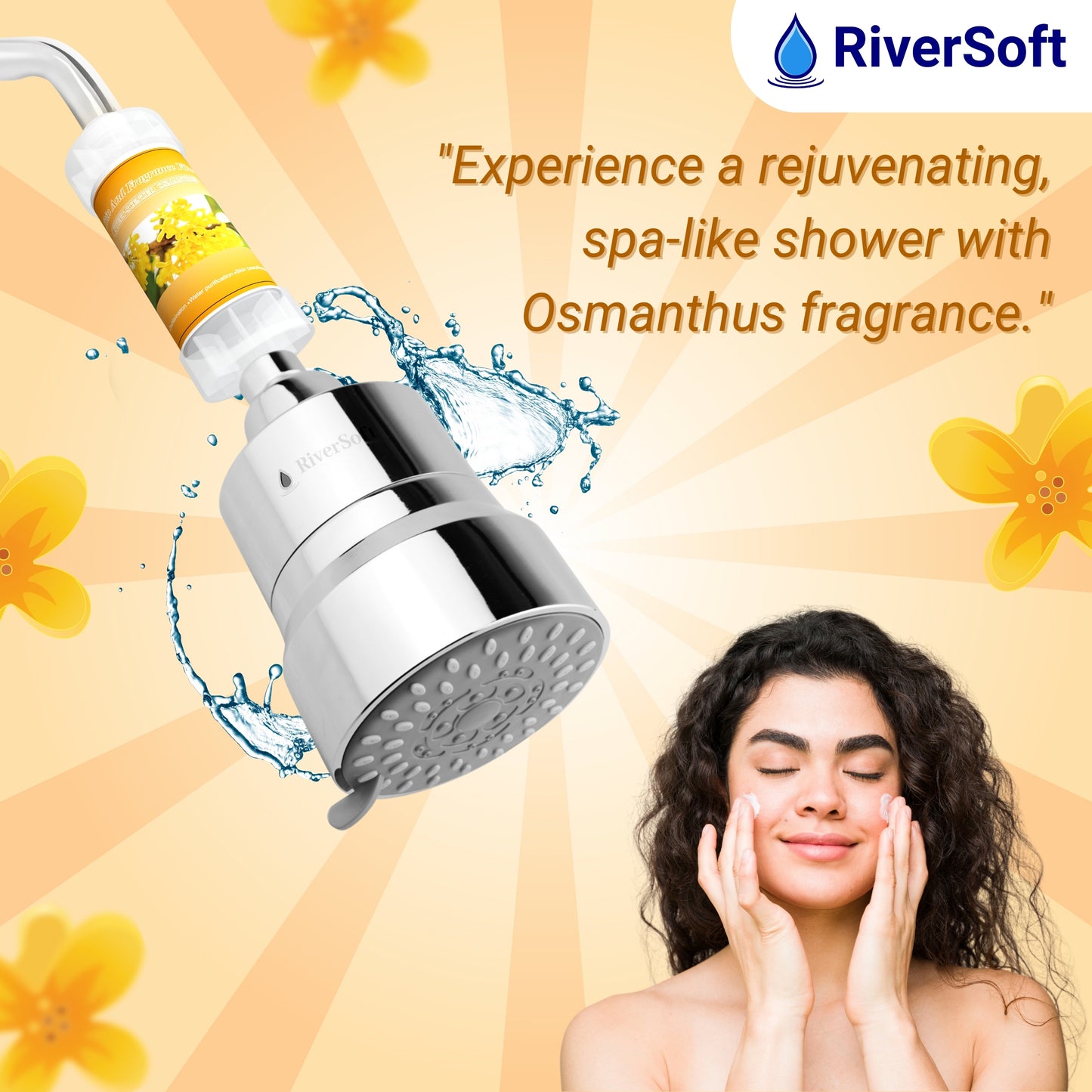 RiverSoft combo pack DIVA-03 Shower Filter with Osmanthus Fragrance Filter| 3 Mode Spray Setting | Water Softener for Bathroom | Hard Water Filter (Chrome, Pack of 1)