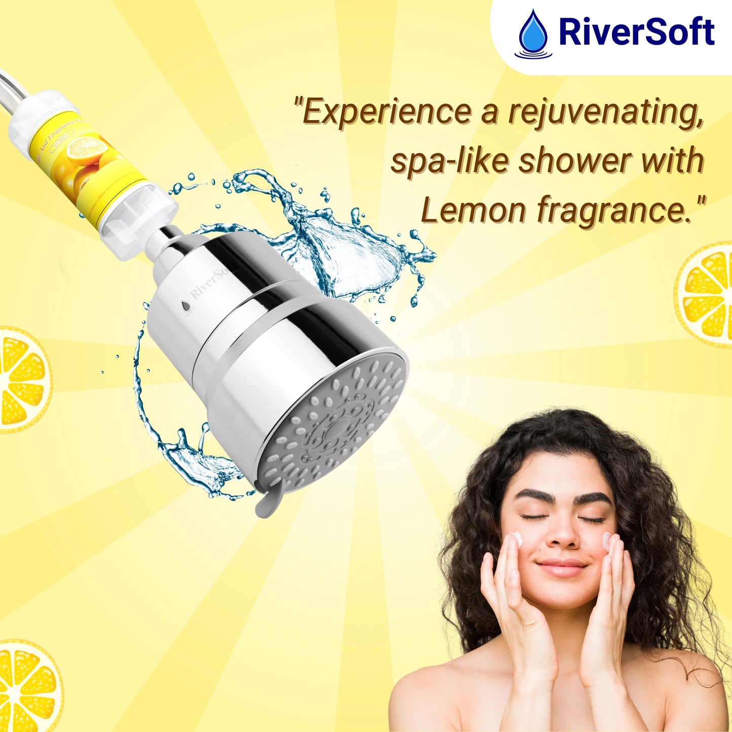 RiverSoft combo pack DIVA-03 Diva-03 Shower Filter with Lemon Fragrance Filter| 3 Mode Spray Setting | Water Softener for Bathroom | Hard Water Filter (Chrome, Pack of 1)