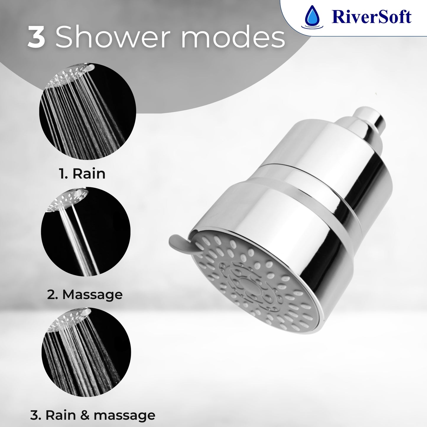 DIVA-03 shower filter for higher hardness | 3 Mode Spray Setting | Water Softener for Bathroom | Water saving mode (Chrome, Pack of 1)