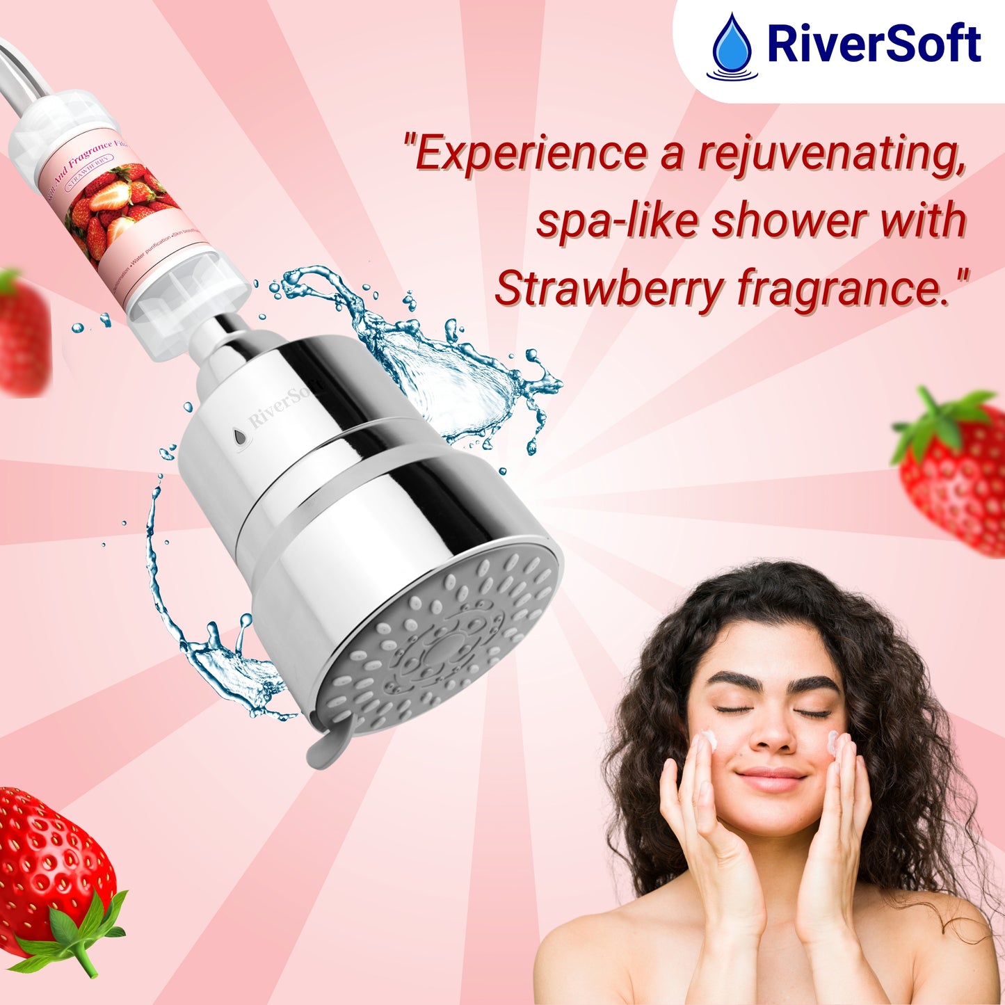 RiverSoft combo pack Diva-03 Shower Filter with Strawberry Fragrance Filter| 3 Mode Spray Setting | Water Softener for Bathroom | Hard Water Filter (Chrome, Pack of 1)