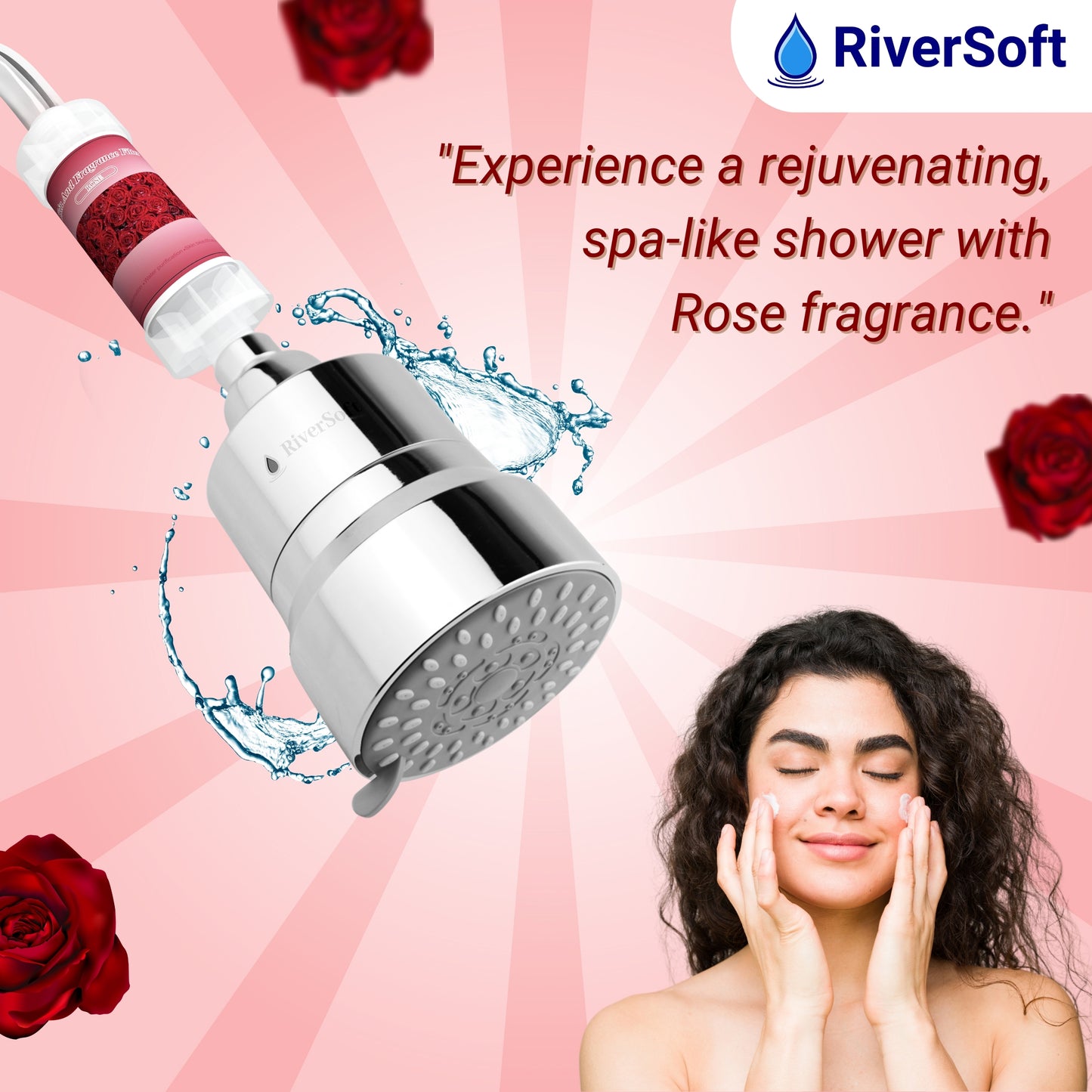 RiverSoft combo pack DIVA-03 Shower Filter with Rose Fragrance Filter| 3 Mode Spray Setting | Water Softener for Bathroom | Hard Water Filter (Chrome, Pack of 1)