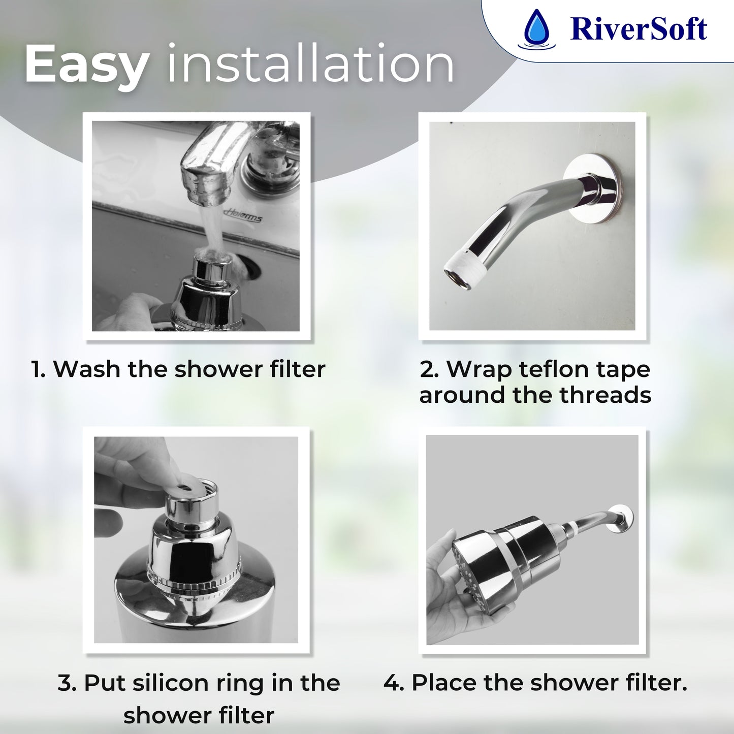 RiverSoft DIVA-03 shower filter for hard water, tap filter & shower arm Combo | 3 Mode Spray Setting | Water Softener for Bathroom | Water Saving mode (Chrome, Pack of 1)