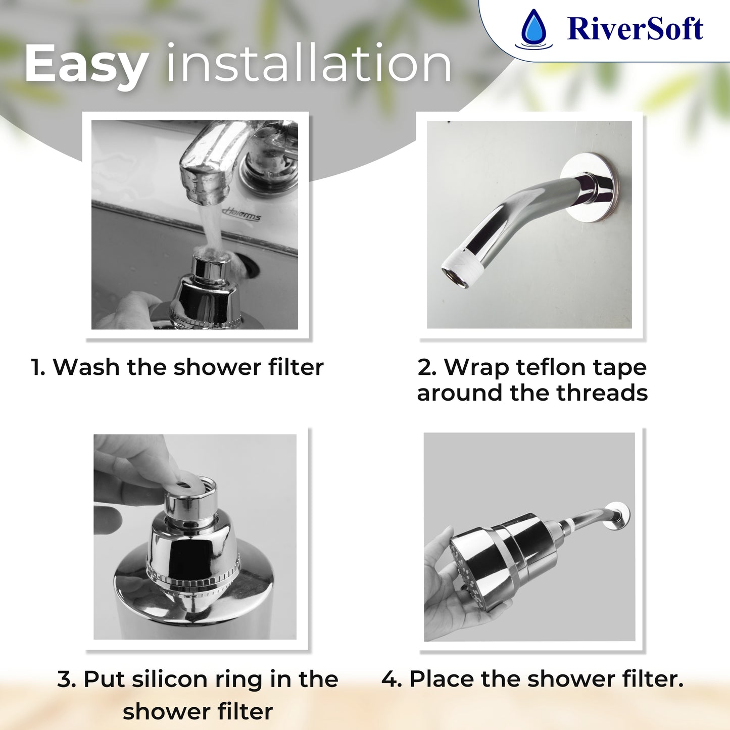 RiverSoft DIVA-05 shower filter for hard water, tap filter & shower arm Combo | 5 Mode Spray Setting | Water Softener for Bathroom | Water saving mist mode (Chrome, Pack of 1)