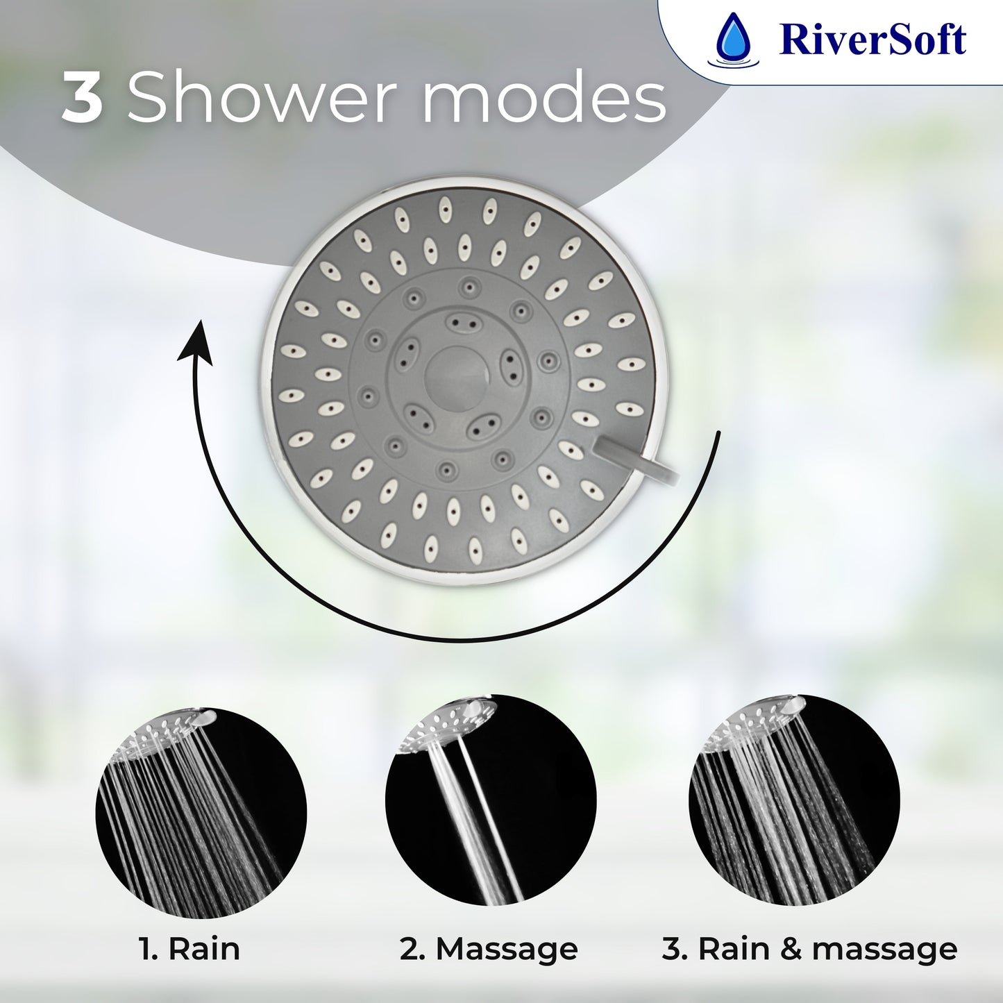 RiverSoft DIVA-03 shower filter for hard water, tap filter & shower arm Combo | 3 Mode Spray Setting | Water Softener for Bathroom | Water Saving mode (Chrome, Pack of 1)