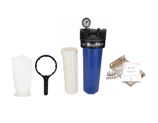 AFB-10 Mainline sediment filter | 10 inch housing with filter bag | 1 micron | 1 inch inlet outlet