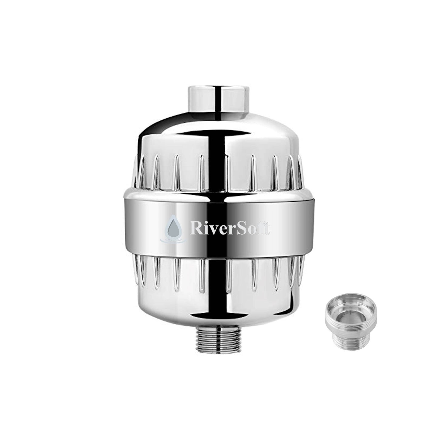 RIVERSOFT SF-15 PRO ABS tap filter for hard water with 15 stage with tap adaptors (Chrome, Filter With 28mm male adaptor).