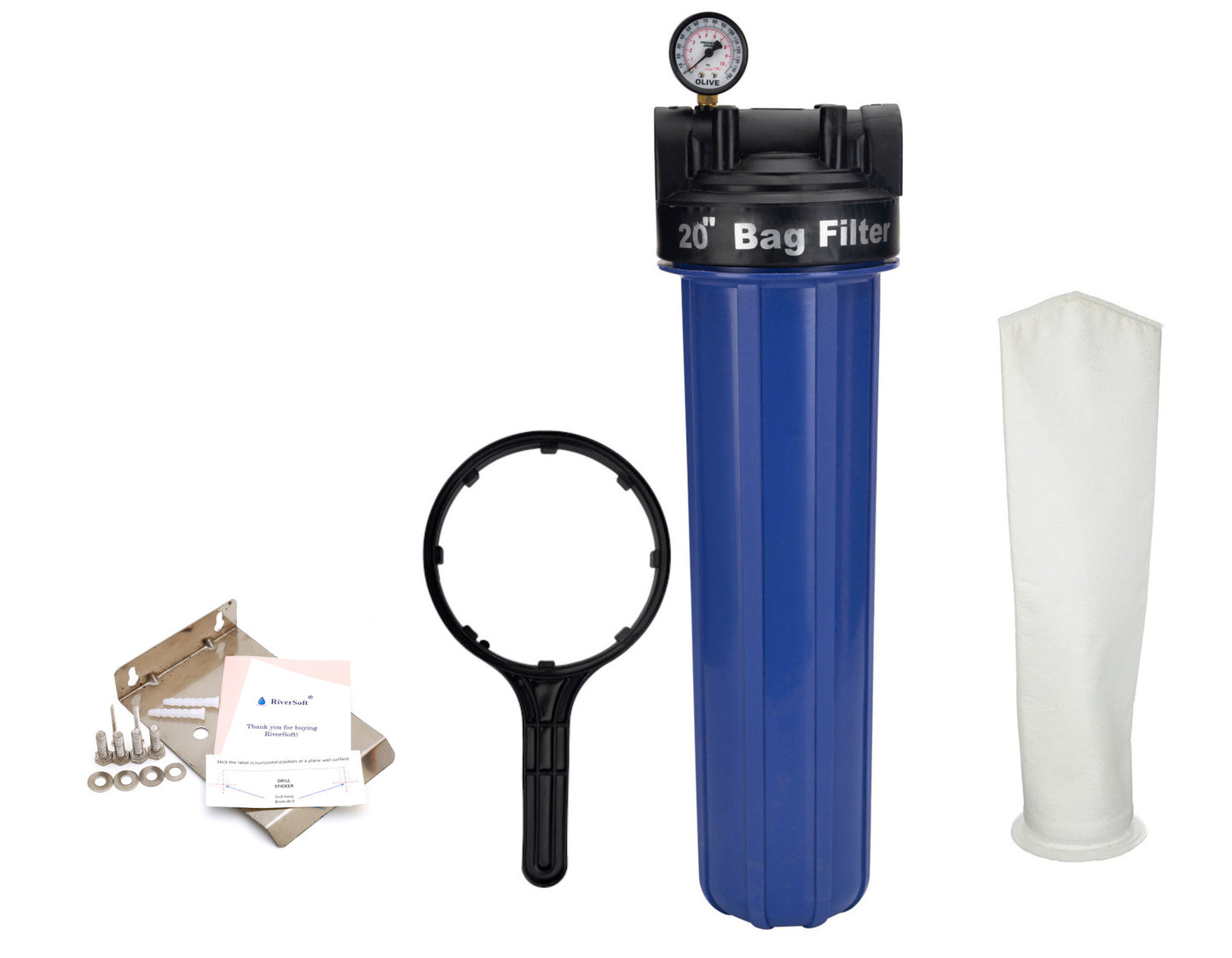 AFB-20 Mainline sediment filter | 20 inch big blue housing with filter bag | 1 micron | 1 inch inlet outlet