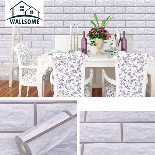 Wallsome WB-1000 White Brick Self Adhesive Wallpaper for Wall Decor (45 x 1000 cm)