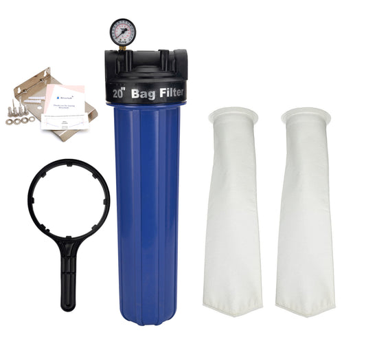 AFB-20 Mainline sediment filter | 20 inch big blue housing with filter bag | 5 micron | 1 inch inlet outlet