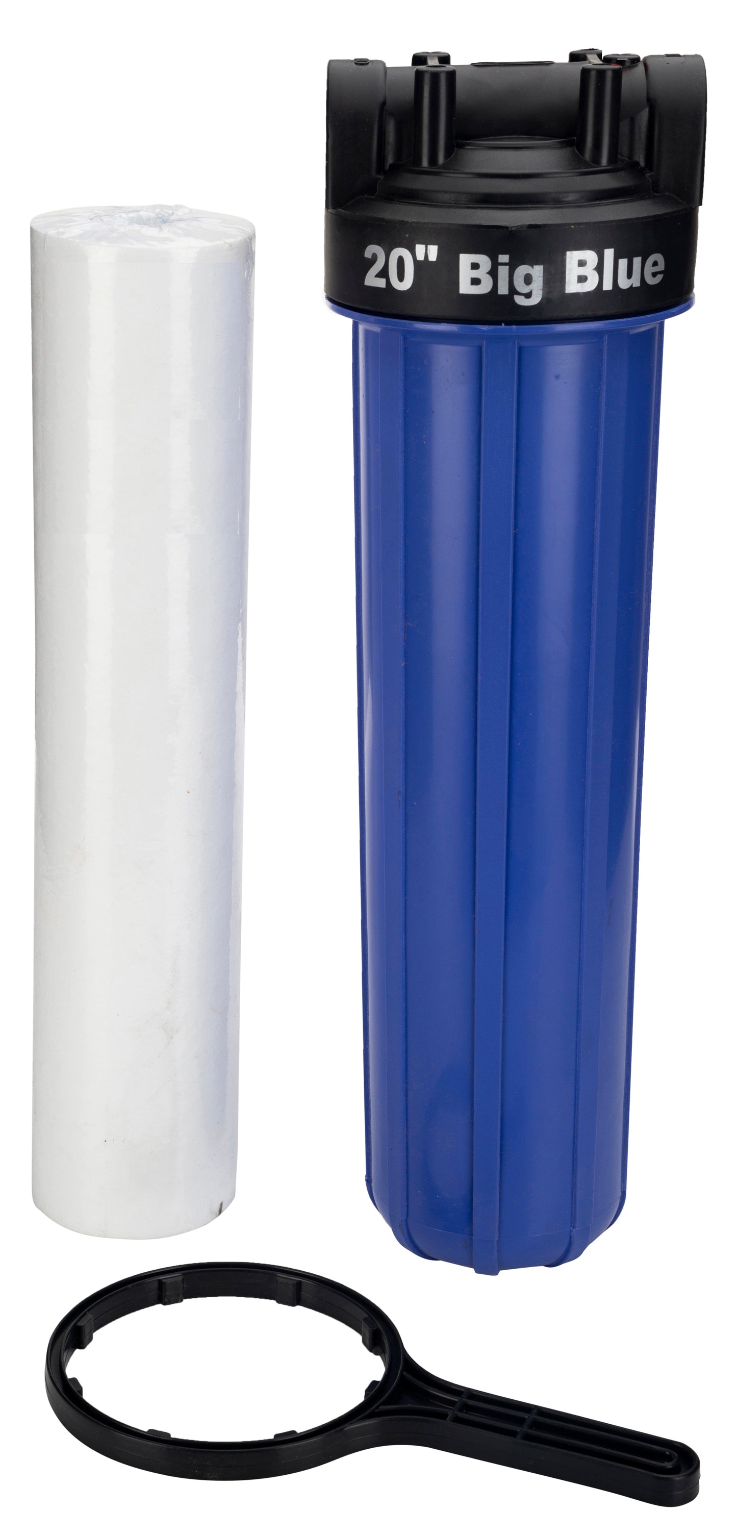 ASP-20 Mainline sediment filter | 20 inch big blue housing with spun cartridge | with water softening siliphos balls | 5 micron| 1 inch inlet outlet