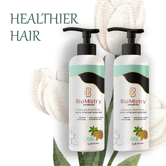 BioMistry Hair Strengthening Shampoo | with Amaranth and Baobab seed extract | Nourishes hair, adds gloss and shine | Stops hard water damage to hair - 200ml (Pack of 2)
